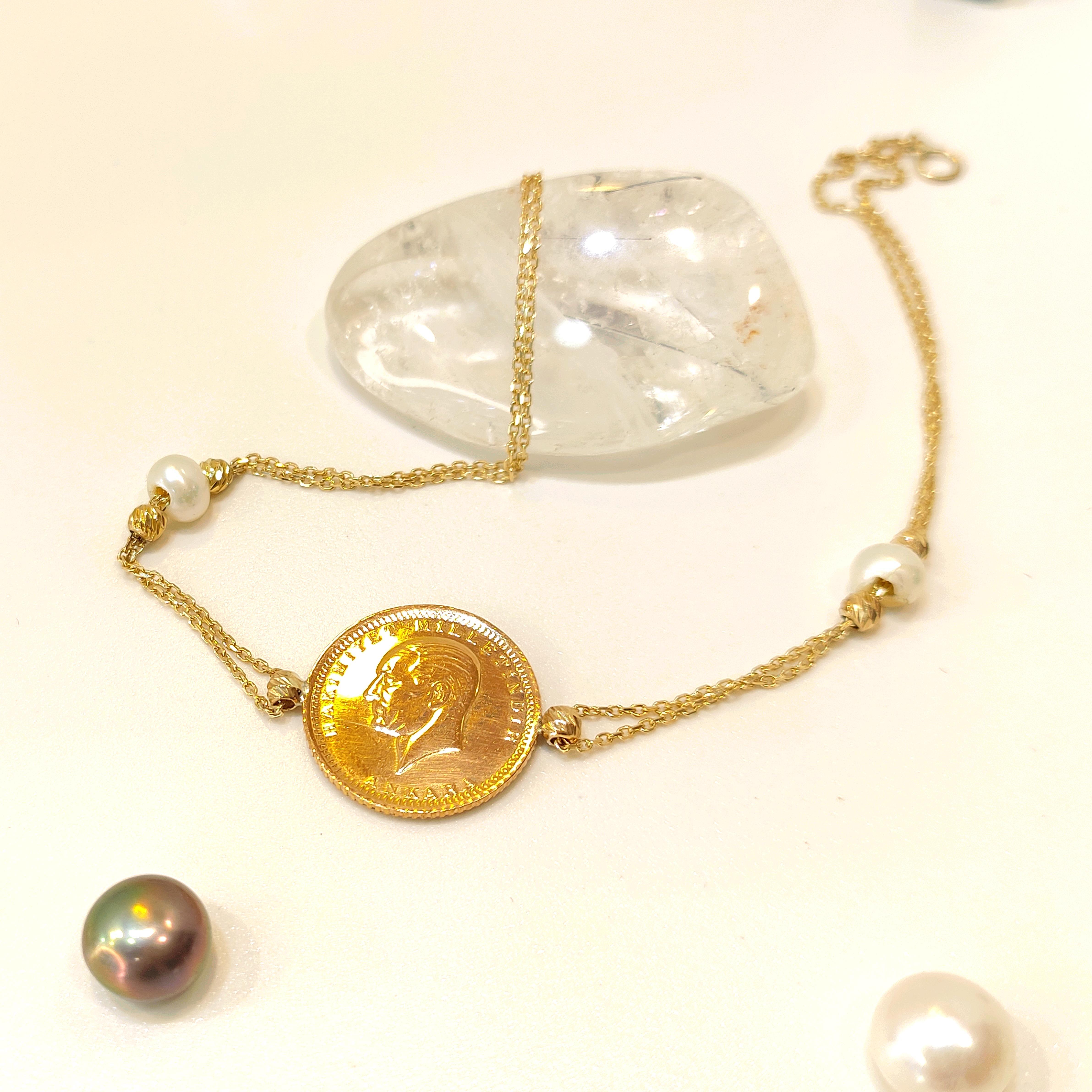 Atalira Çeyrek Altınlı İncili Bileklik Çeyrek 22 Ayar ve Zincir 14 Ayar HD VİDEOLU