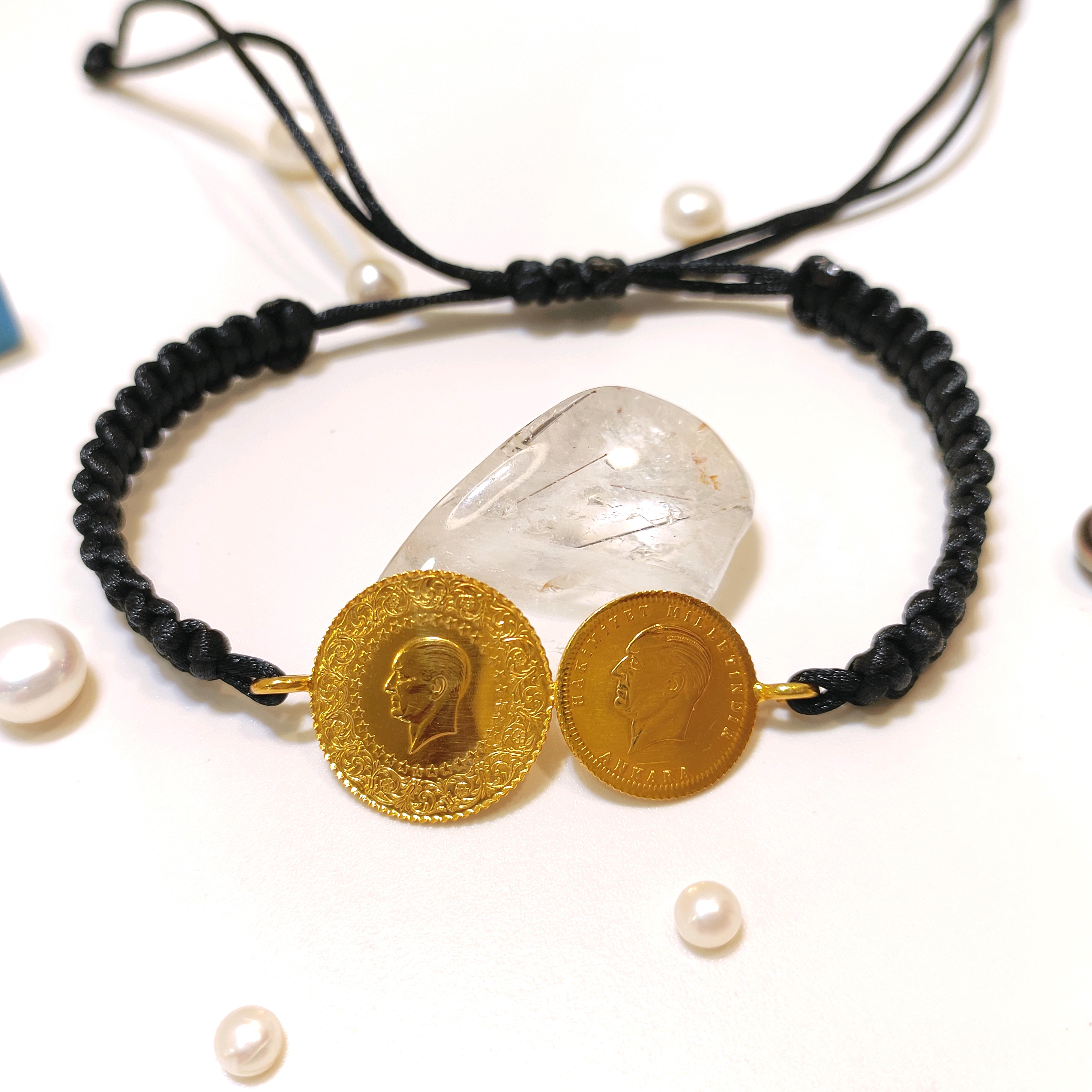 Çeyrek ve Atalira Çeyrekli Makrome Bileklik 22 Ayar Altın HD VİDEOLU