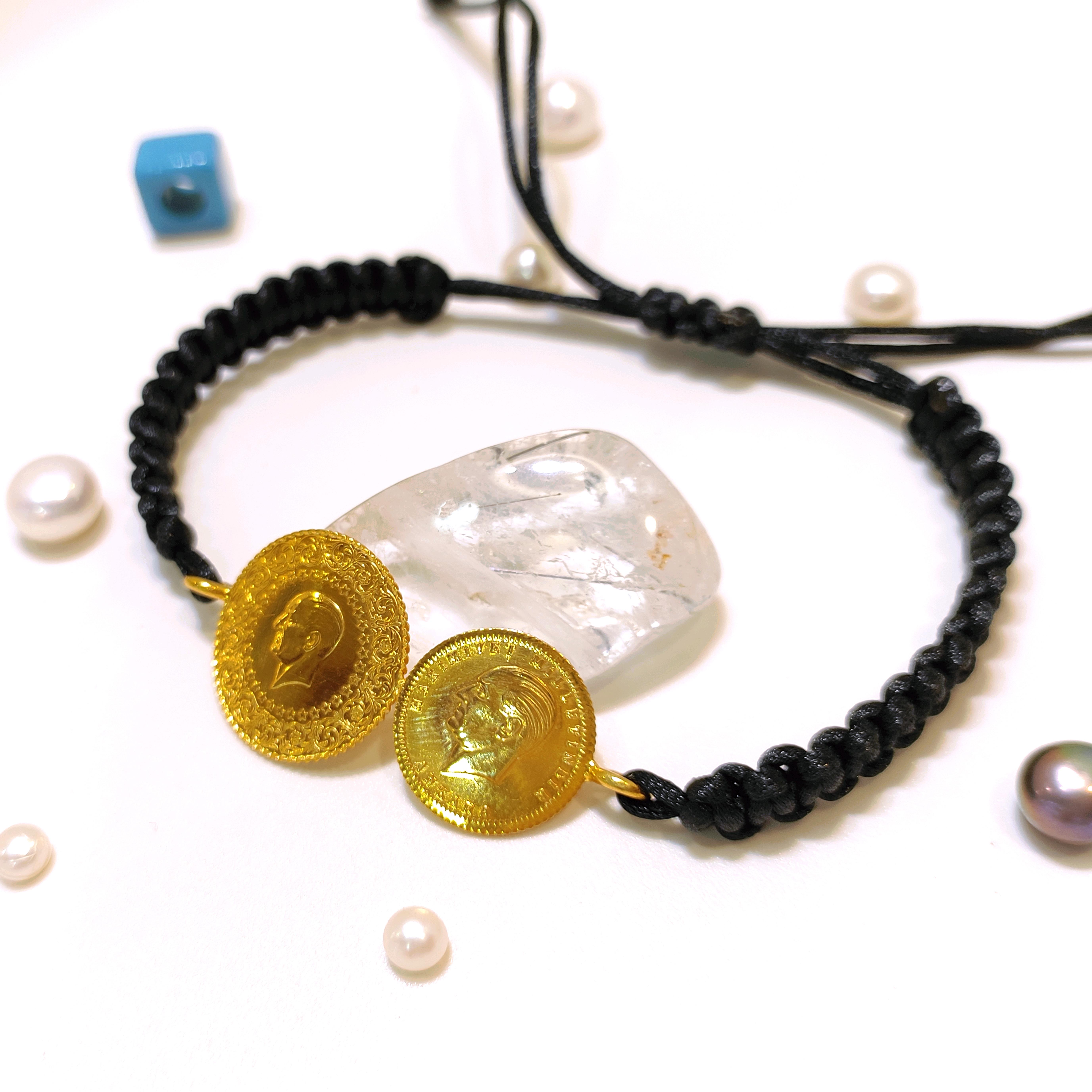 Çeyrek ve Atalira Çeyrekli Makrome Bileklik 22 Ayar Altın HD VİDEOLU