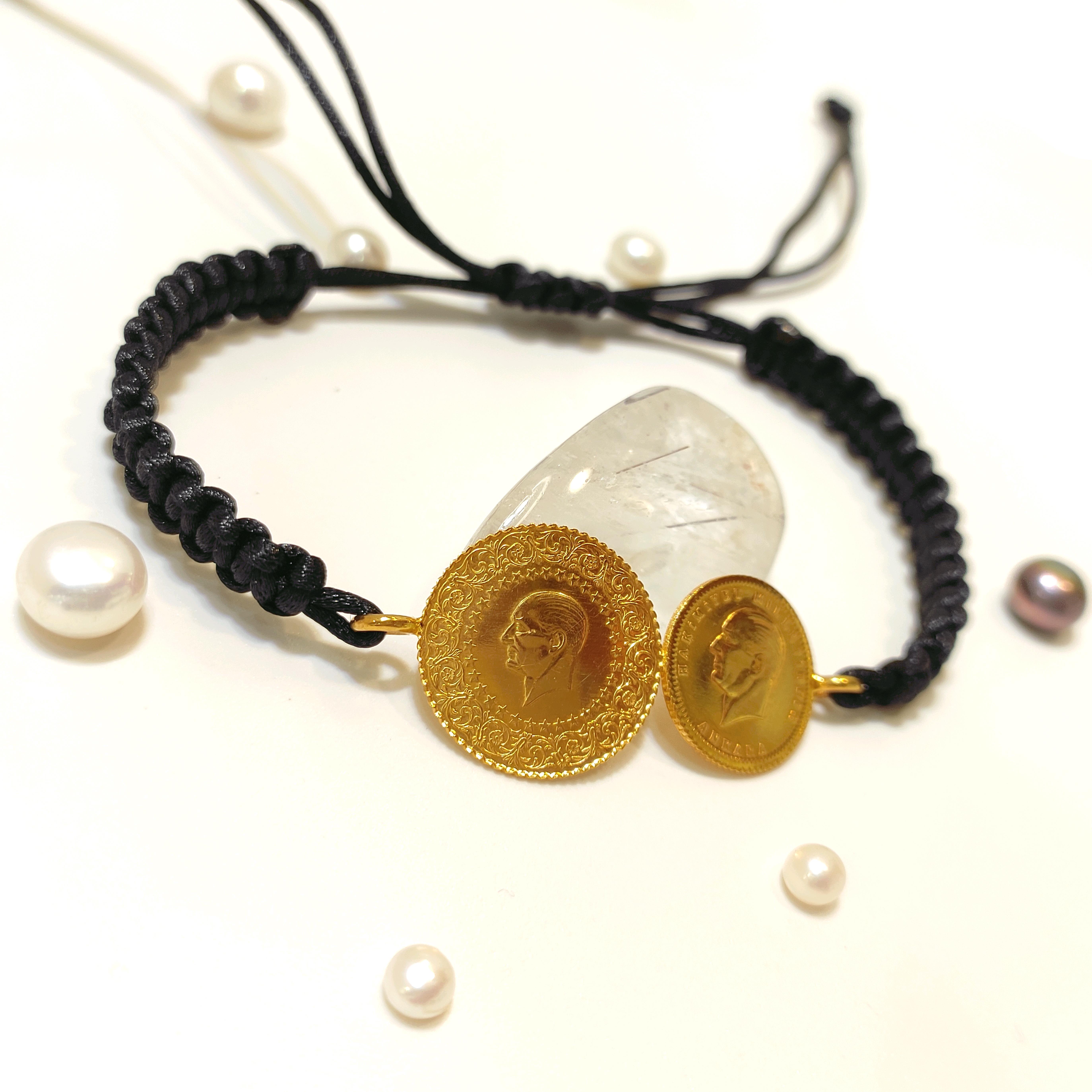 Çeyrek ve Atalira Çeyrekli Makrome Bileklik 22 Ayar Altın HD VİDEOLU