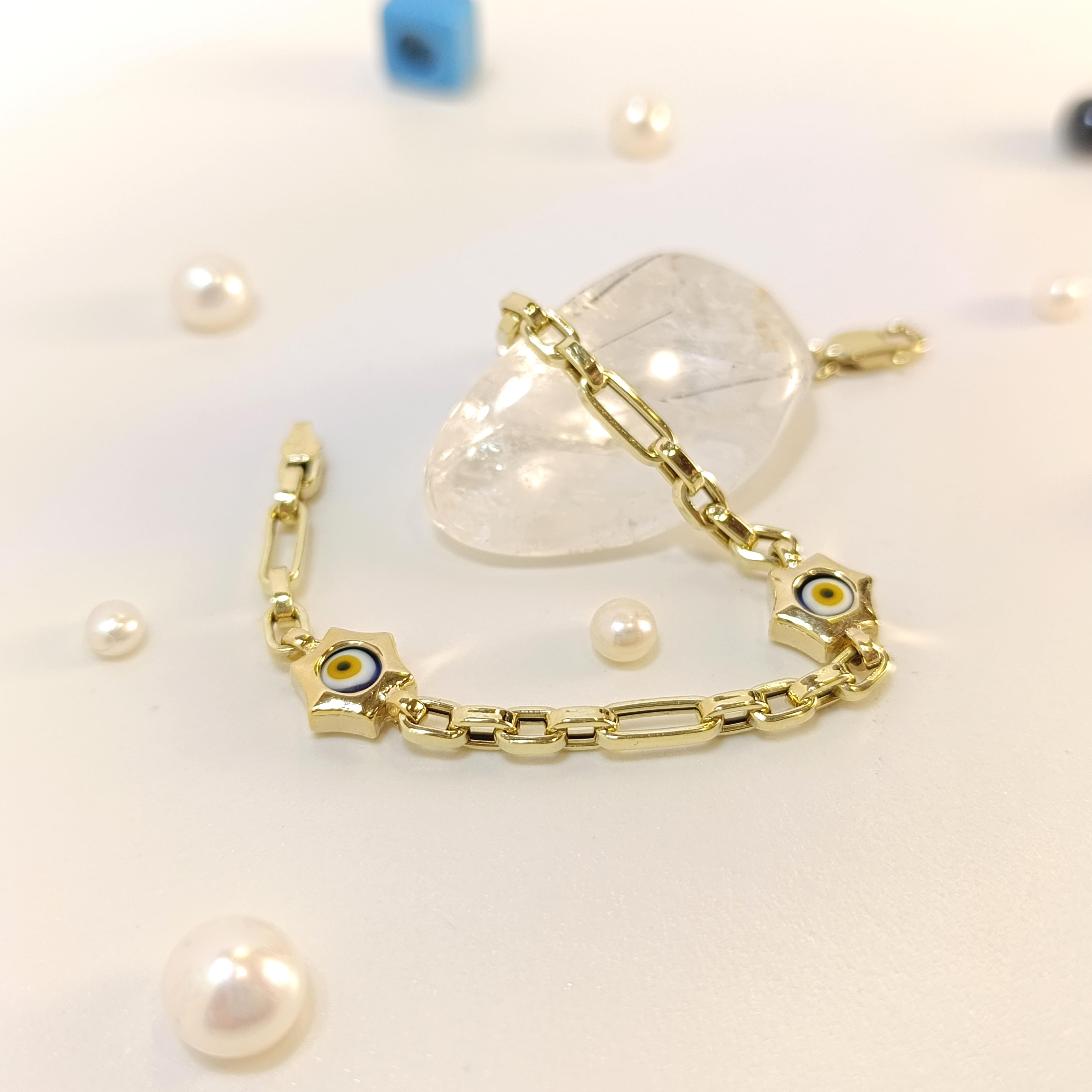 Göz Boncuklu Çocuk Bileklik 14 Ayar Altın HD VİDEOLU