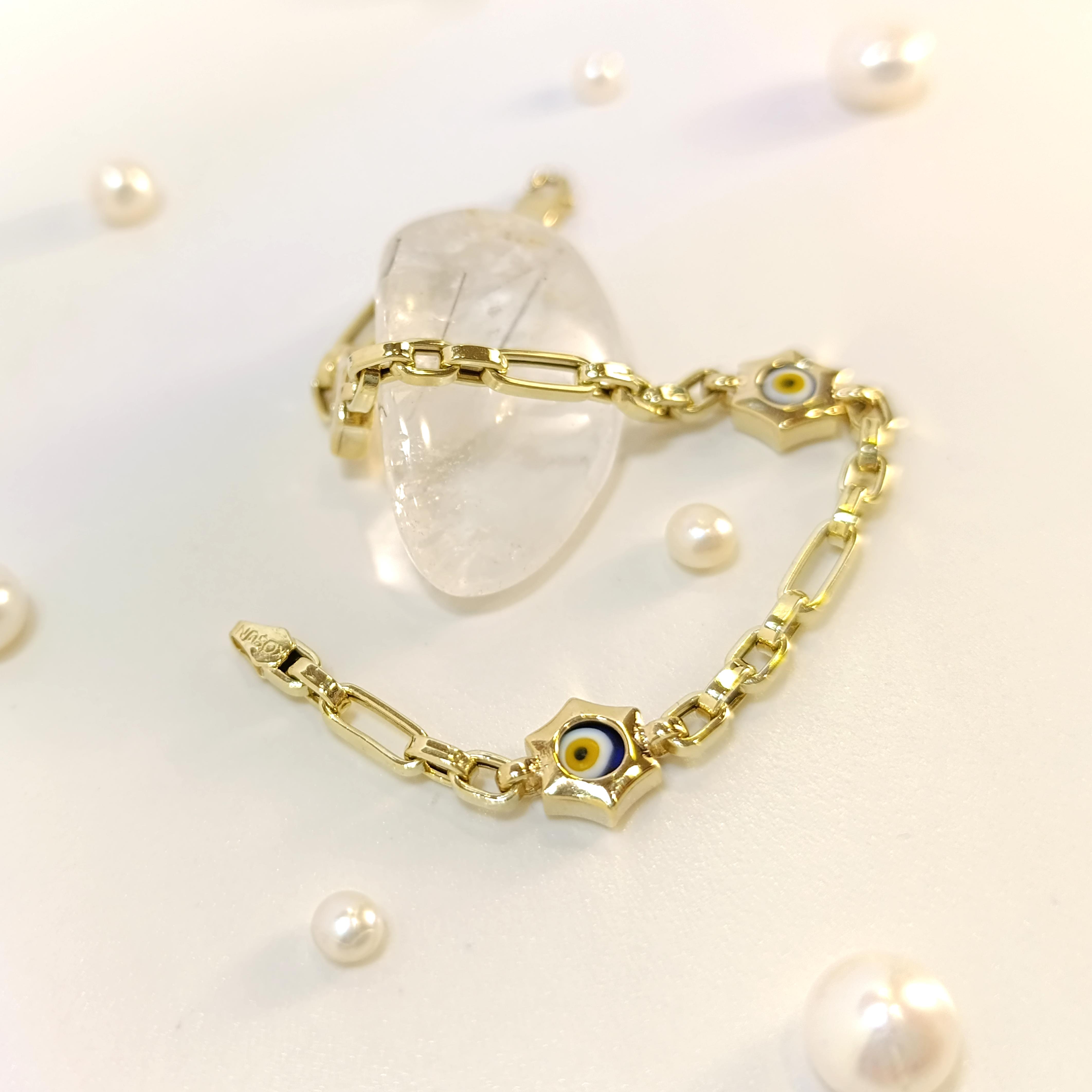 Göz Boncuklu Çocuk Bileklik 14 Ayar Altın HD VİDEOLU