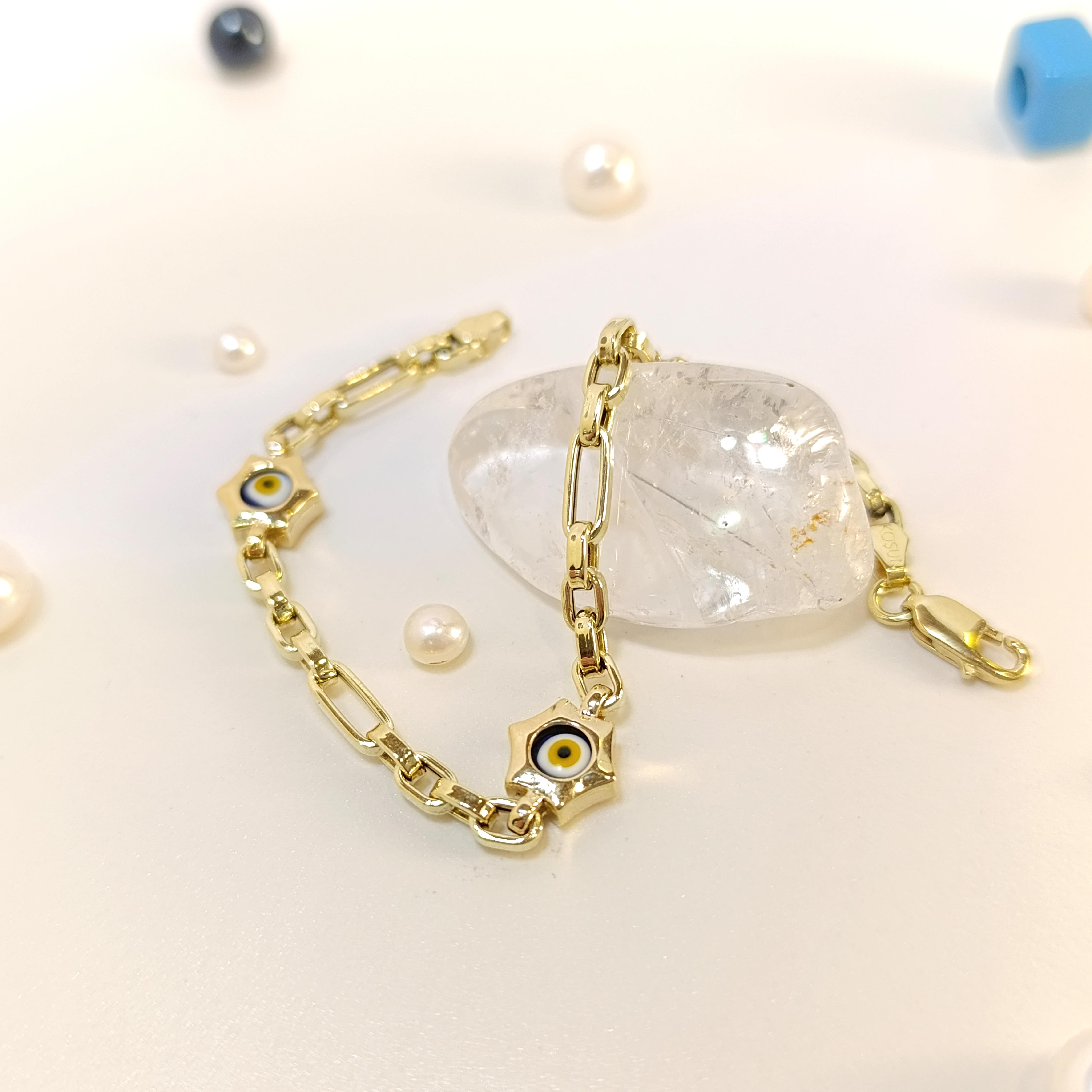 Göz Boncuklu Çocuk Bileklik 14 Ayar Altın HD VİDEOLU