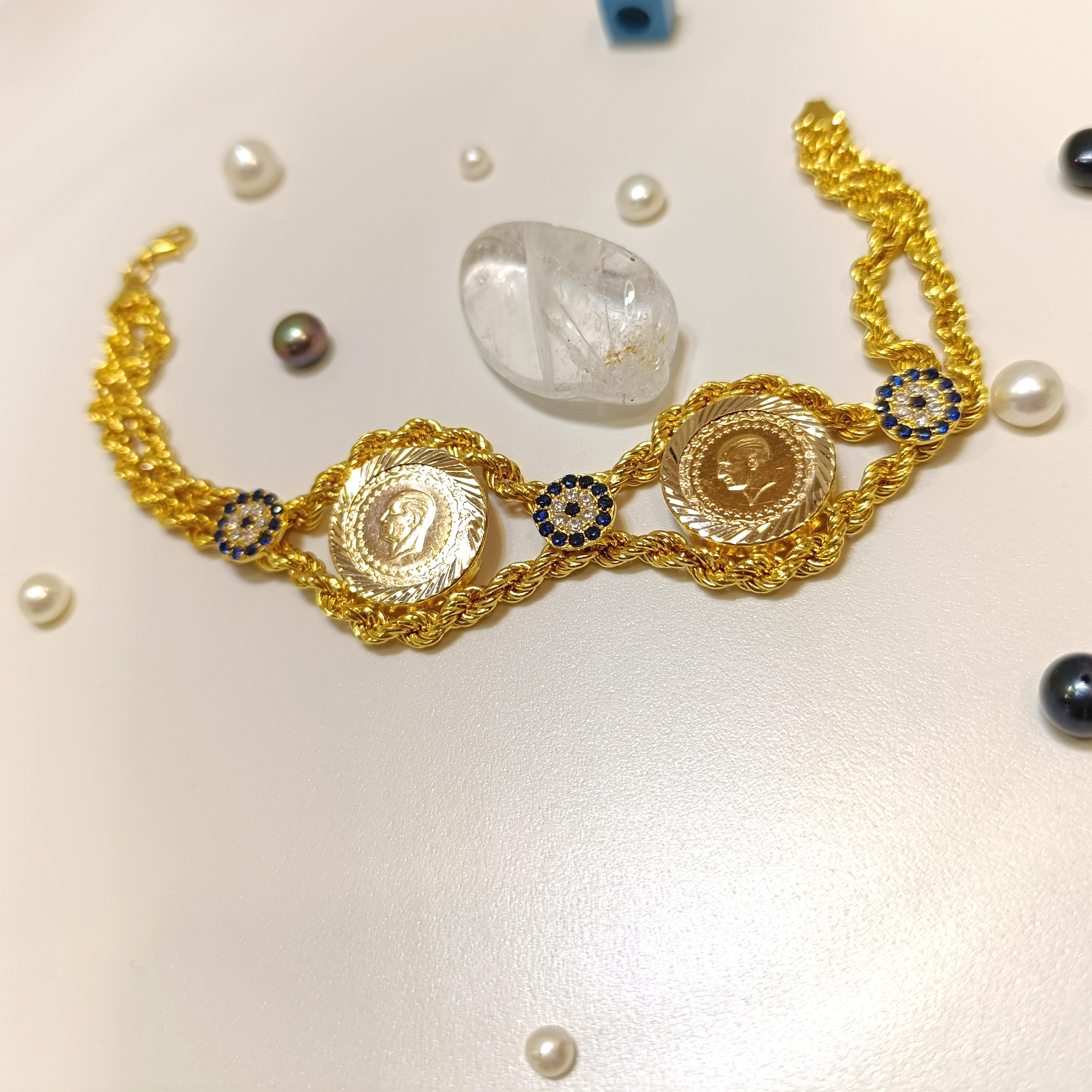 İki Çeyrek Altınlı Halat Zincirli Bileklik 22 Ayar ve Zincir 14 Ayar Altın HD VİDEOLU