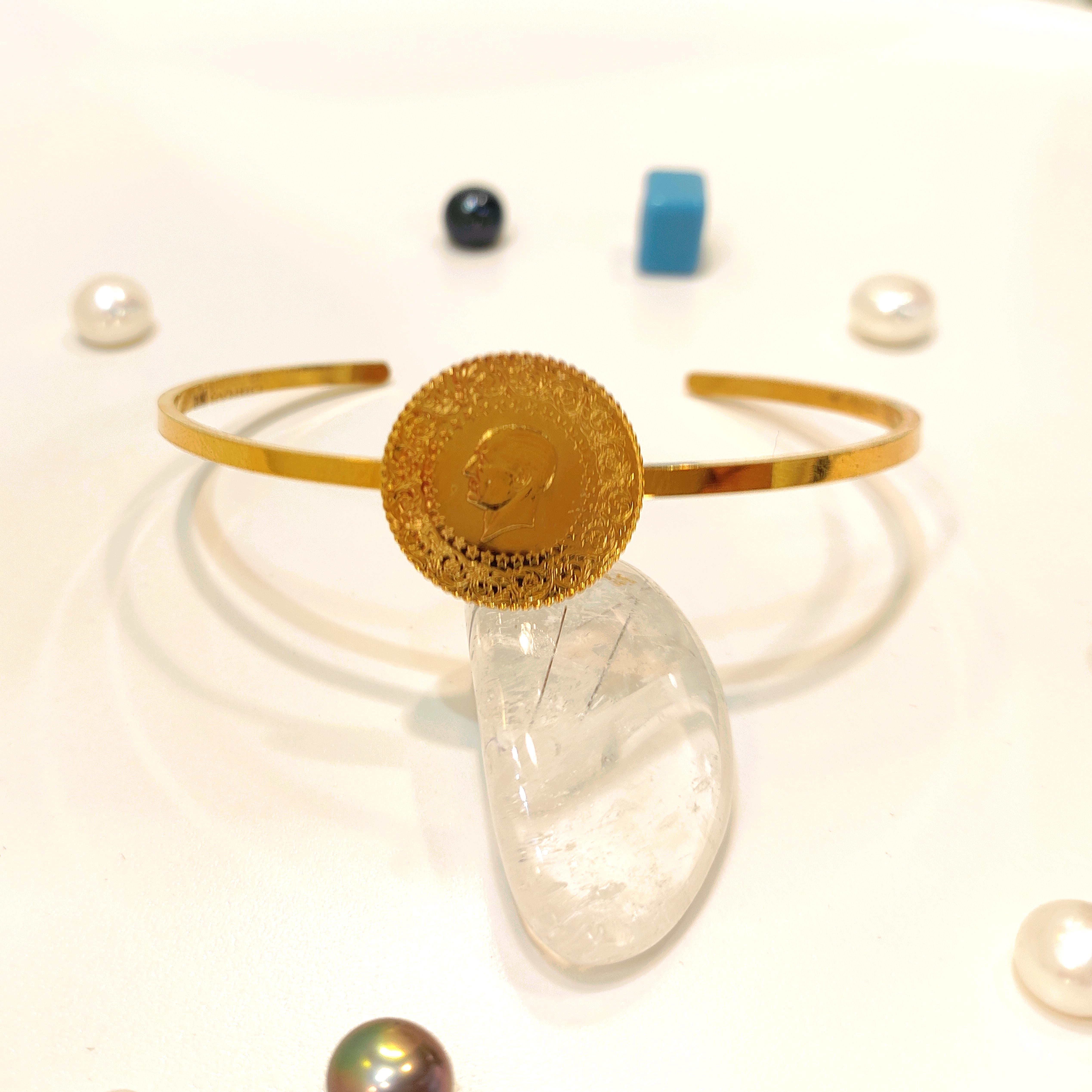 Modern Çeyrek Altınlı Kelepçe Bilezik 22 Ayar Altın HD VİDEOLU