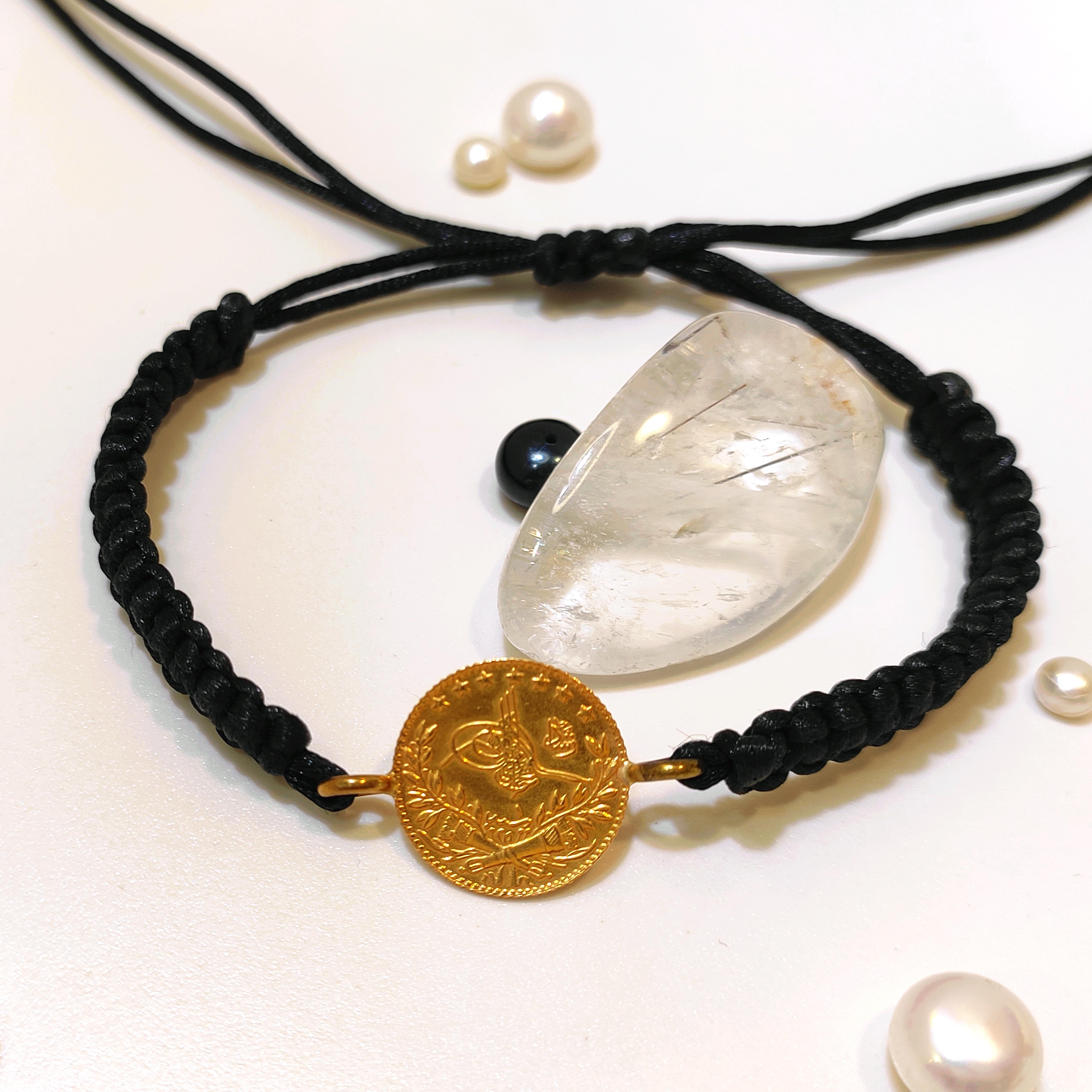 Reşat Çeyrek Altınlı Siyah Kalın Makrome Örgü Bileklik HD VİDEOLU