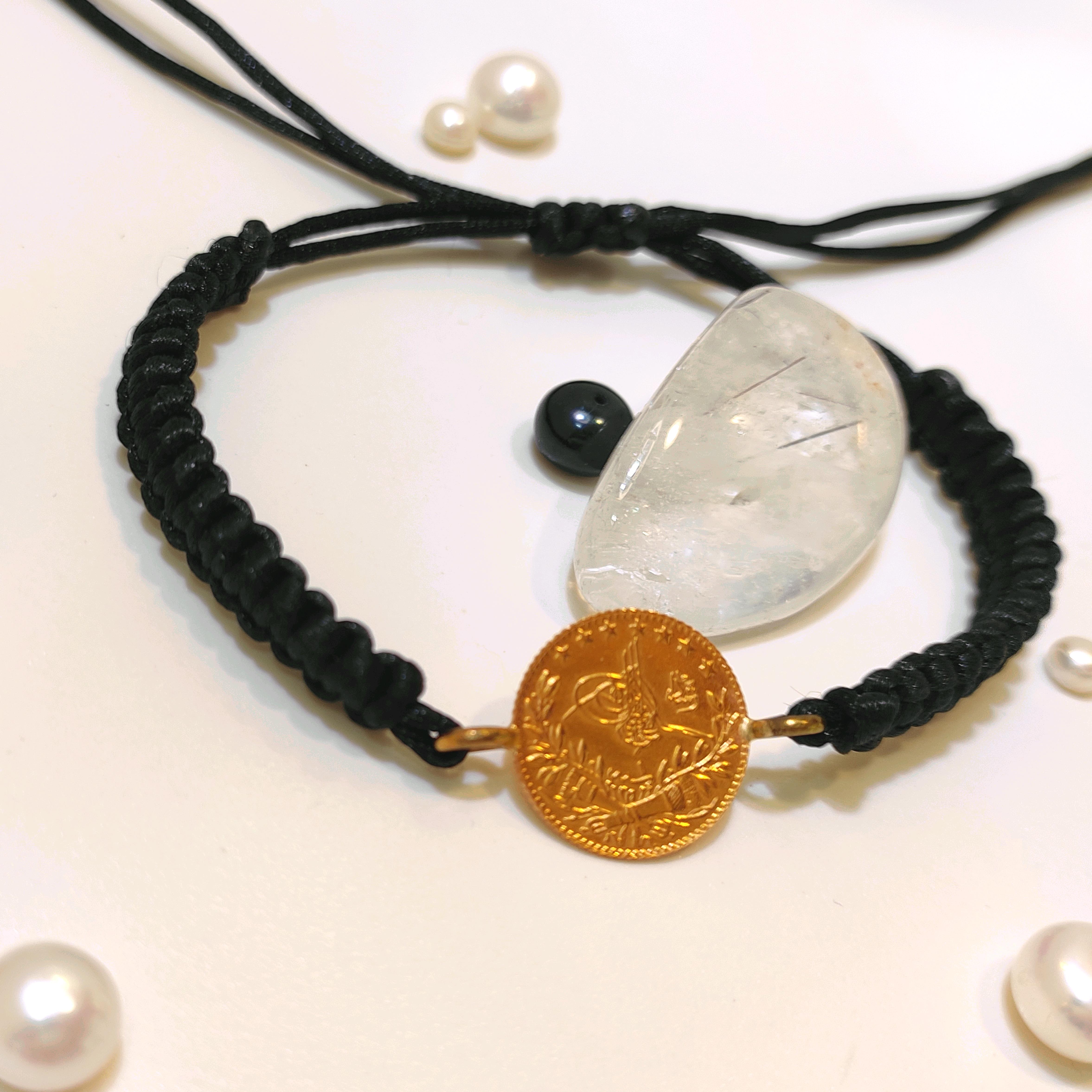 Reşat Çeyrek Altınlı Siyah Kalın Makrome Örgü Bileklik HD VİDEOLU