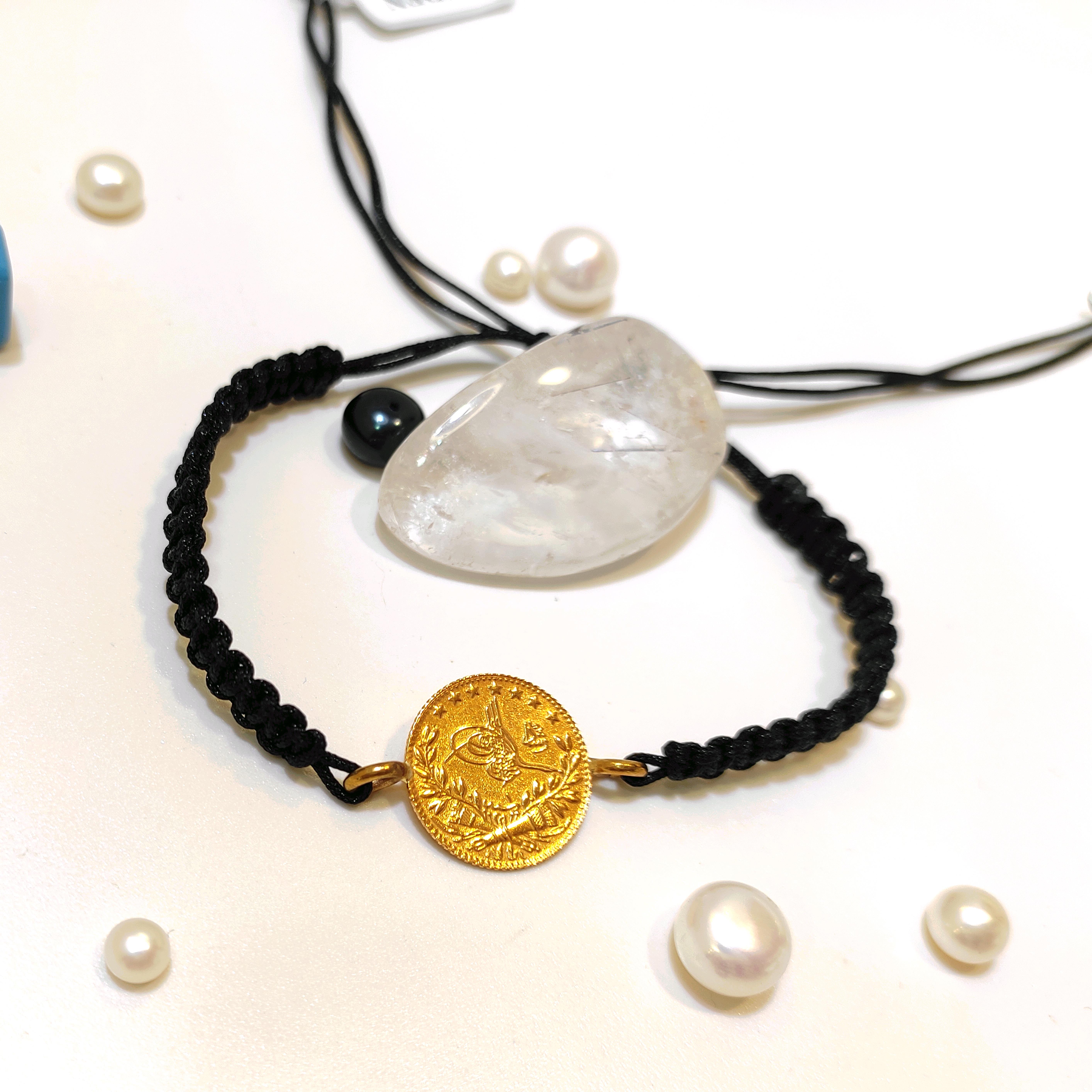 Reşat Çeyrek Altınlı Siyah İnce Makrome Örgü Bileklik HD VİDEOLU