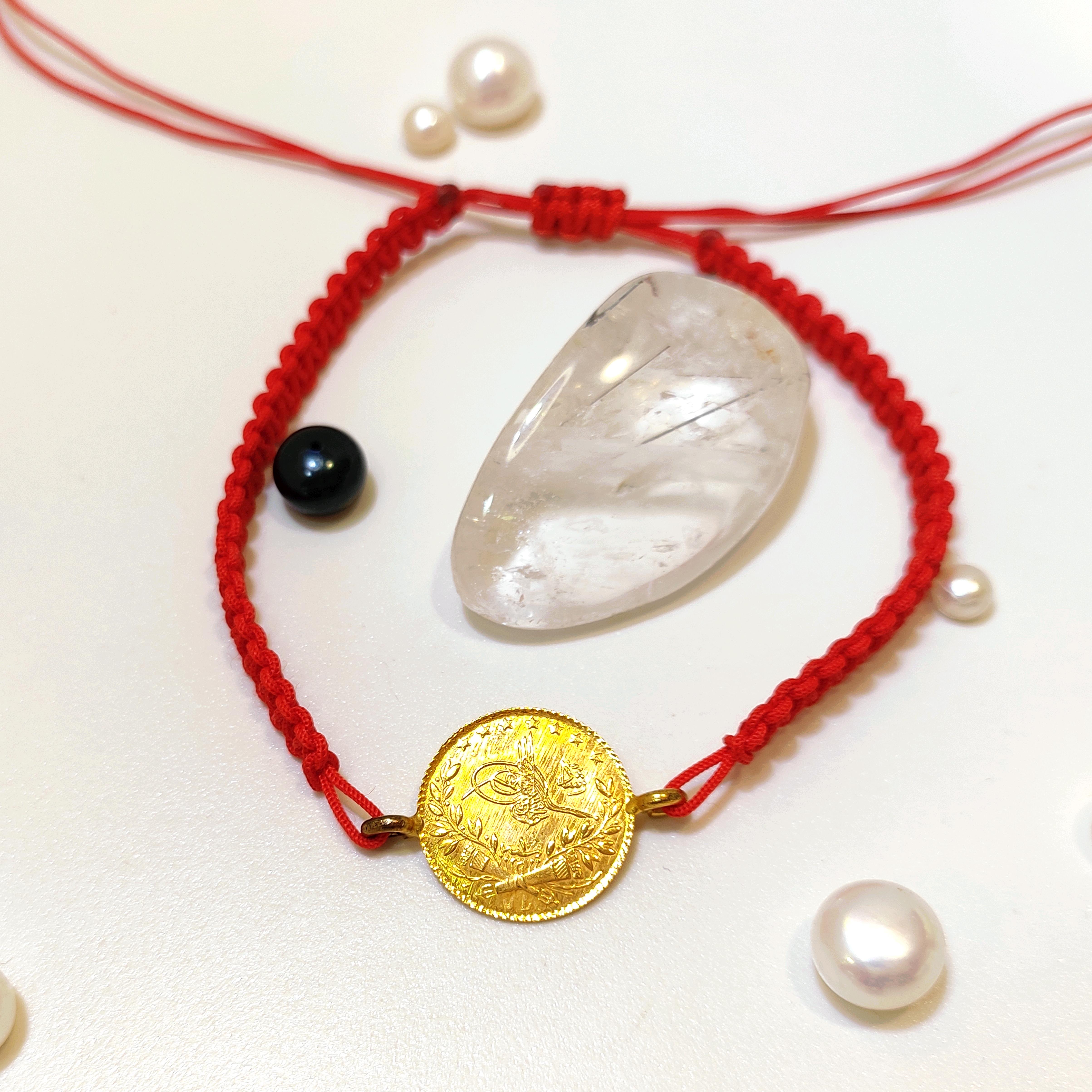 Reşat Çeyrek Altınlı Kırmızı İnce Makrome Örgü Bileklik HD VİDEOLU