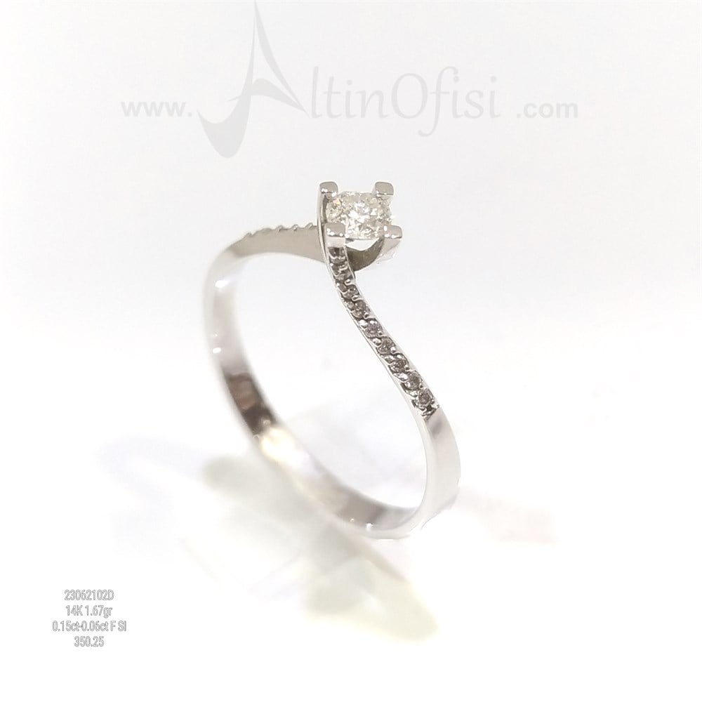 0.15ct+0.06ct F SI Pırlanta Tek TAş Yüzük 14 ayar Altın