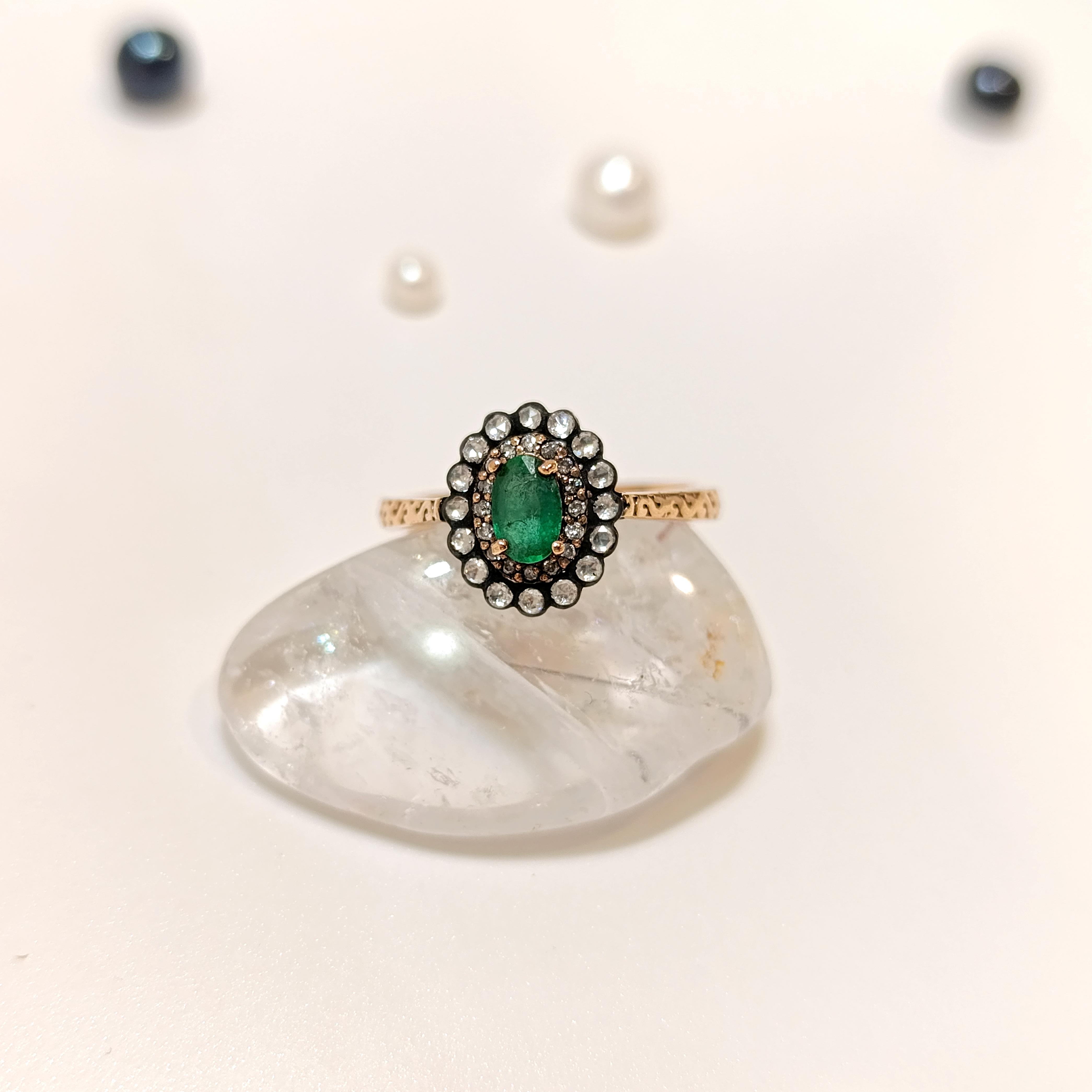 Elmas ve Zümrüt Taşlı Yüzük 14 Ayar Altın HD VİDEOLU