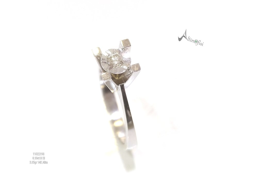 FIRSAN ÜRÜNÜ Pırlanta Efekli Tektaş Yüzük 0.10ct H SI  3.85gr 14K Altın
