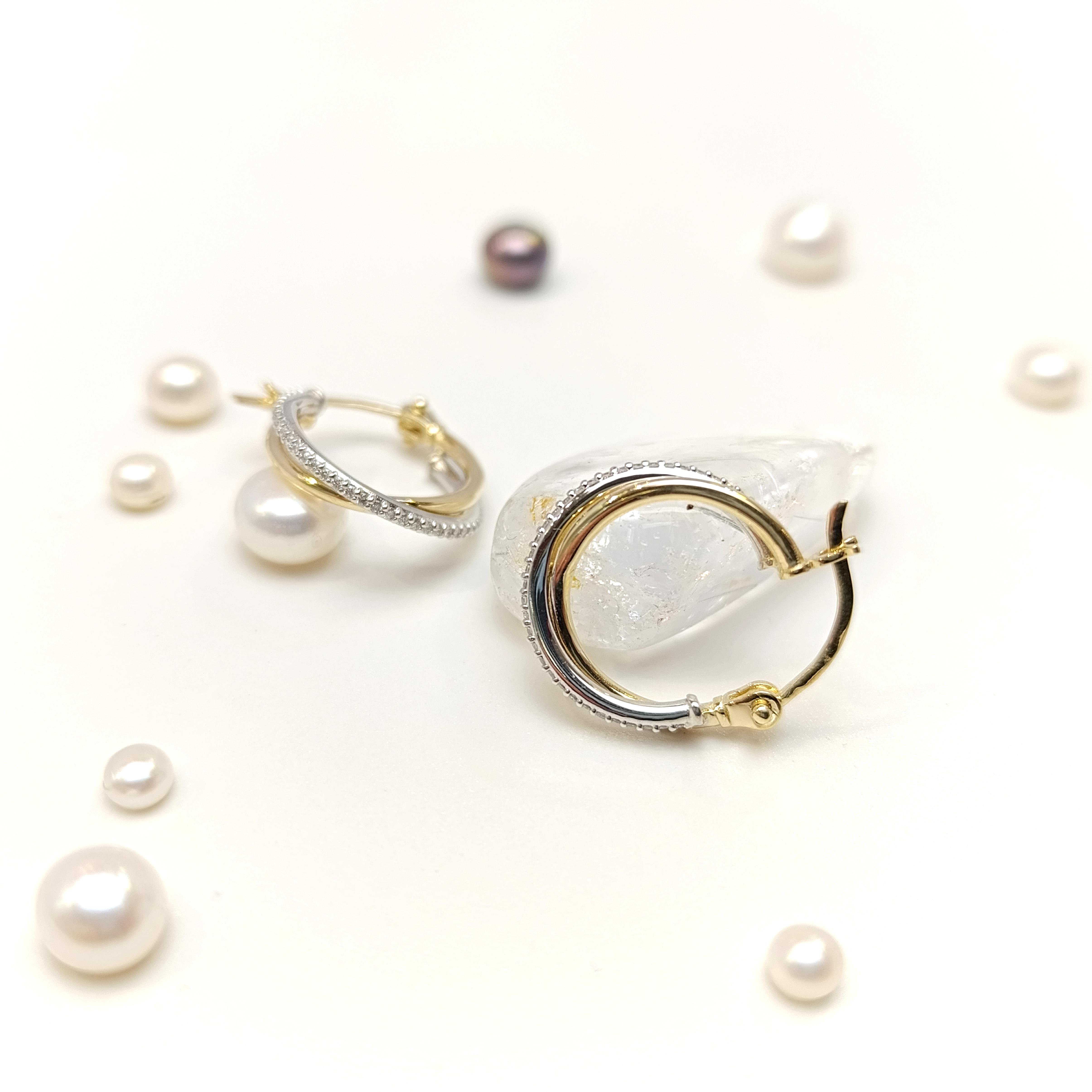 İkili Pırlanta Taşlı Halka Küpe 14 Ayar Altın HD VİDEOLU