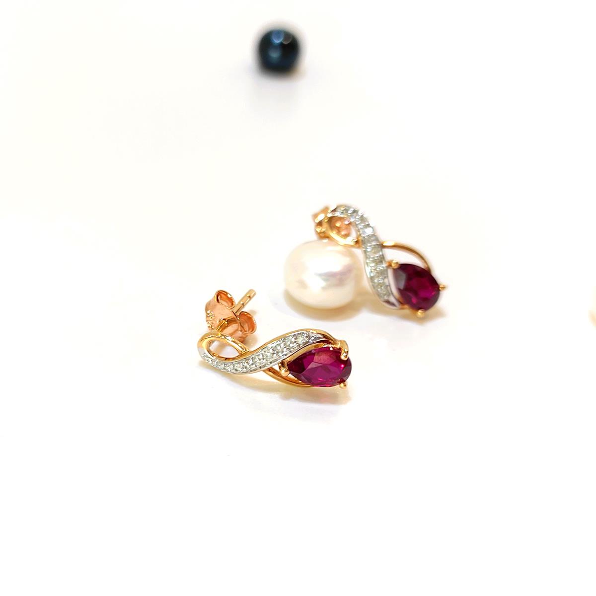 Kırmızı Damla ve Pırlanta Taşlı Küpe 8 Ayar Altın 4K VİDEOLU