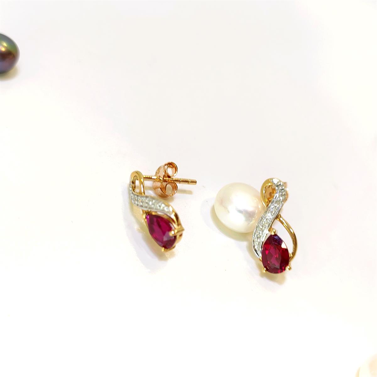 Kırmızı Damla ve Pırlanta Taşlı Küpe 8 Ayar Altın 4K VİDEOLU