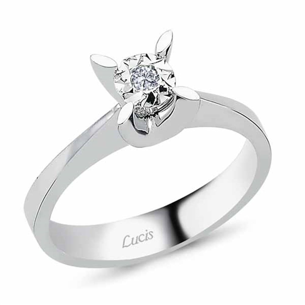 Pırlanta Efektli Tektaş Yüzük 0.04ct F SI  2,79gr 14K Altın