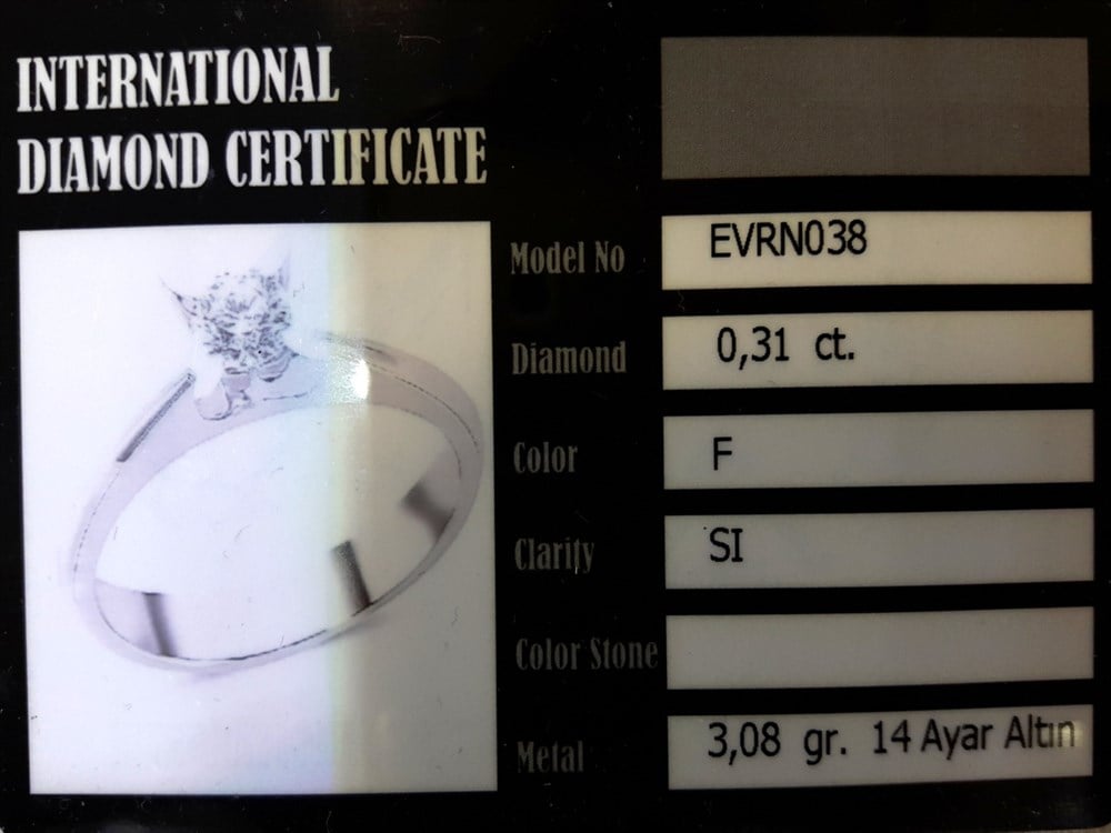Tektaş 0,31ct F Color SI Pırlanta 3,08gr 14 Ayar Altın