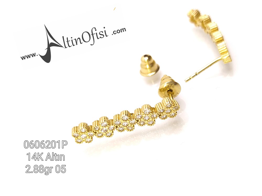 Çiçekli Suyolu Küpe 14 Ayar Altın