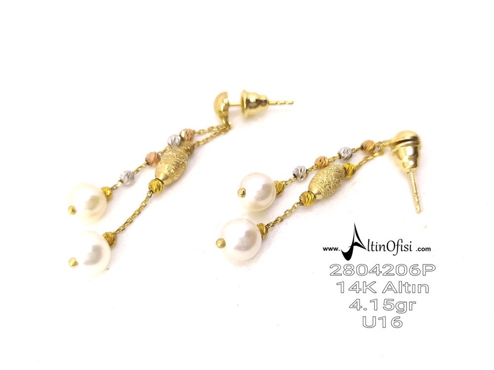 Dorika Toplu İnci Küpe 14 Ayar Altın