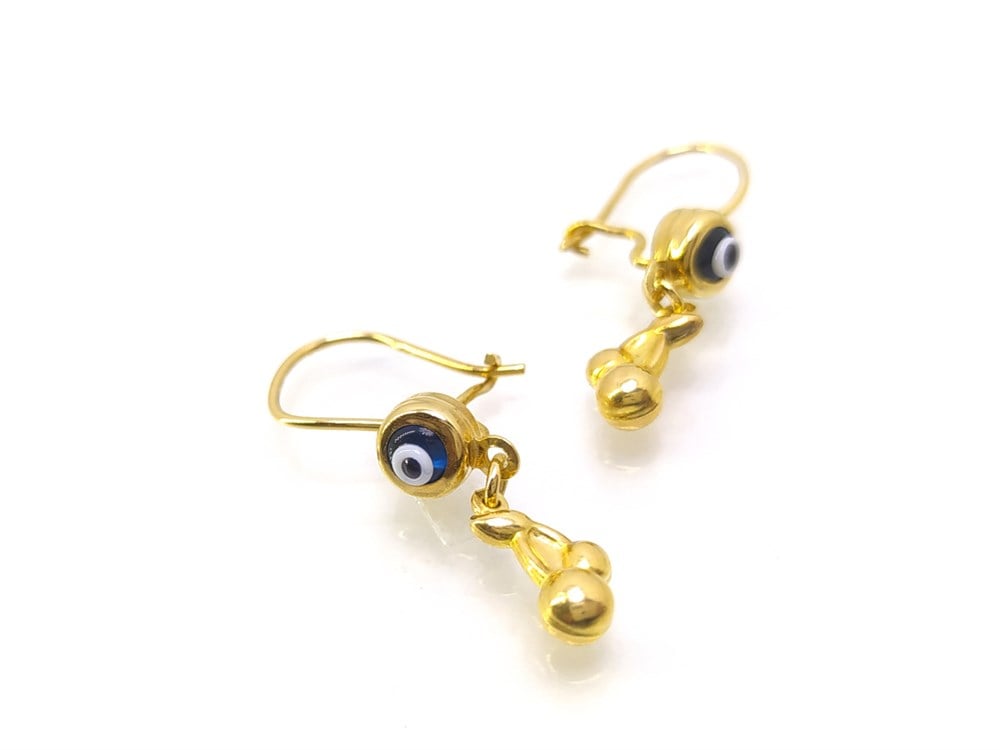 Kiraz Göz Boncuklu Küpe 14 Ayar Altın