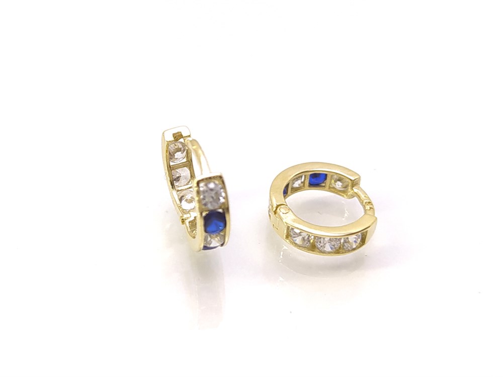 Lacivert Taşlı Suyolu Halka Küpe  14 Ayar Altın