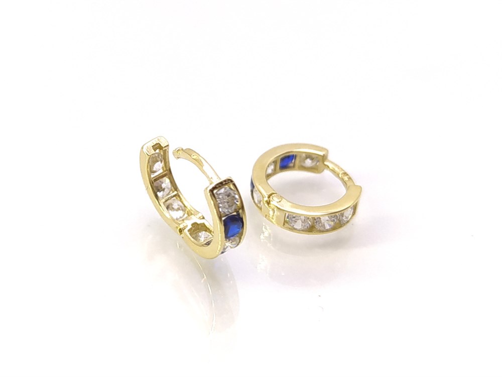 Lacivert Taşlı Suyolu Halka Küpe  14 Ayar Altın