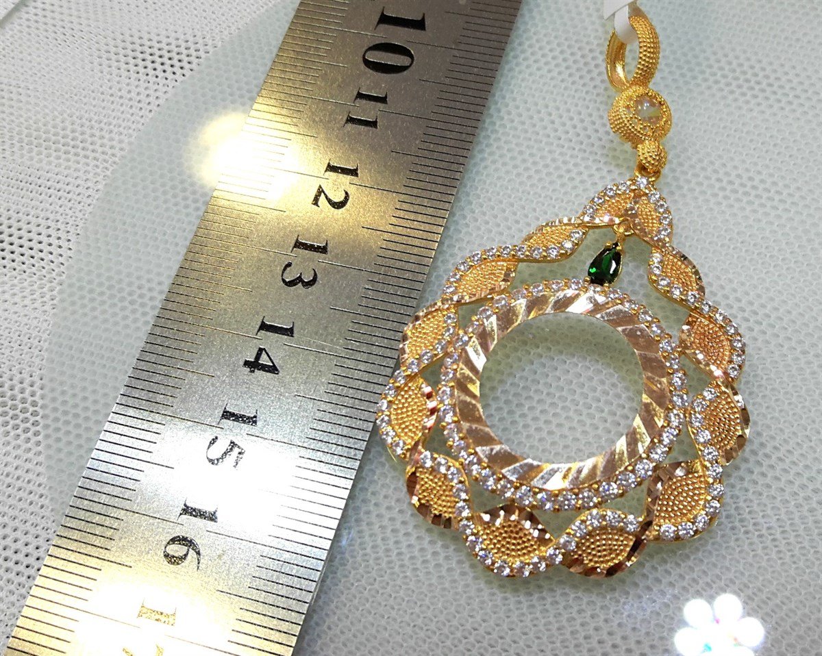 Yeşil Taşlı Çeyrek Ziynet yada Ata Yarım Sikke için çerçeve Kolye 14 Ayar Altın