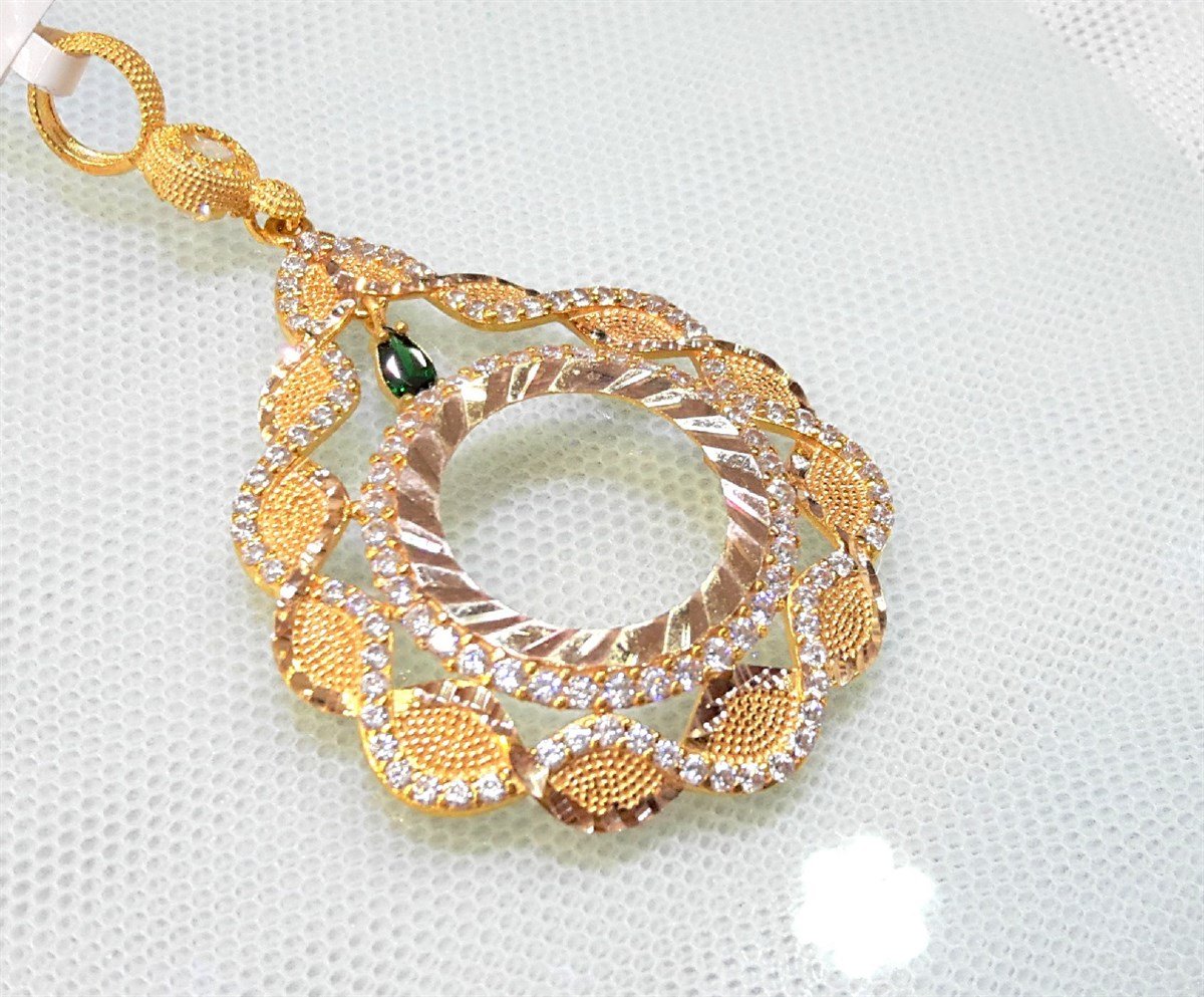 Yeşil Taşlı Çeyrek Ziynet yada Ata Yarım Sikke için çerçeve Kolye 14 Ayar Altın