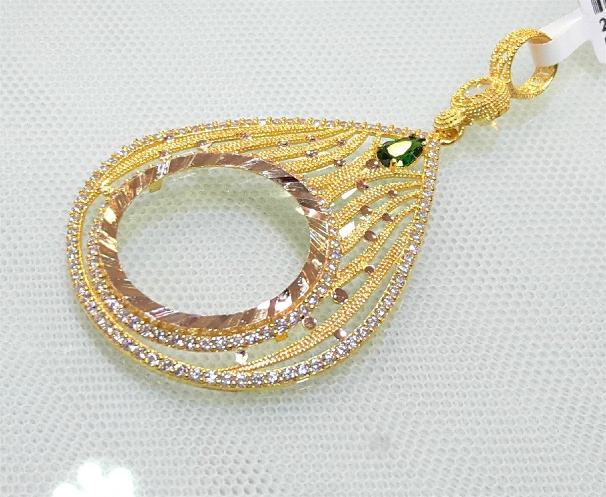 Yeşil Taşlı Damla Yarım Ziynet yada Atalira Tam Sikke için çerçeve Kolye 14 Ayar Altın