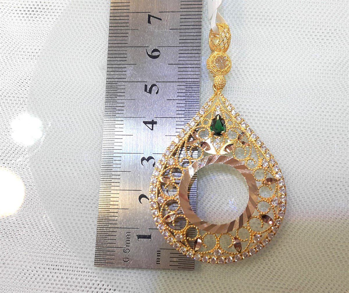 Yeşil Taşlı Damla Yarım Ziynet yada Atalira Tam Sikke için çerçeve Kolye 14 Ayar Altın