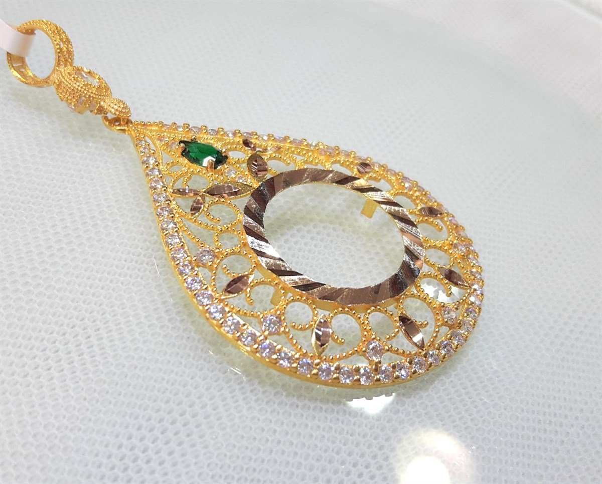 Yeşil Taşlı Damla Yarım Ziynet yada Atalira Tam Sikke için çerçeve Kolye 14 Ayar Altın