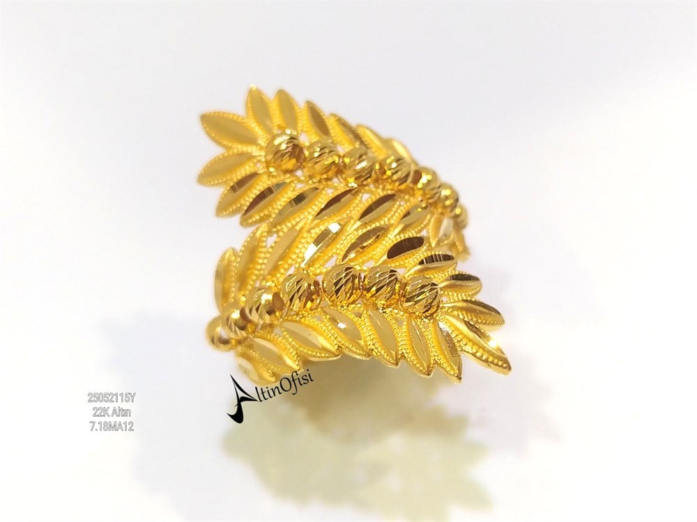 Yaprak İşlemeli Dorika Toplu Yüzük 22 Ayar Altın 