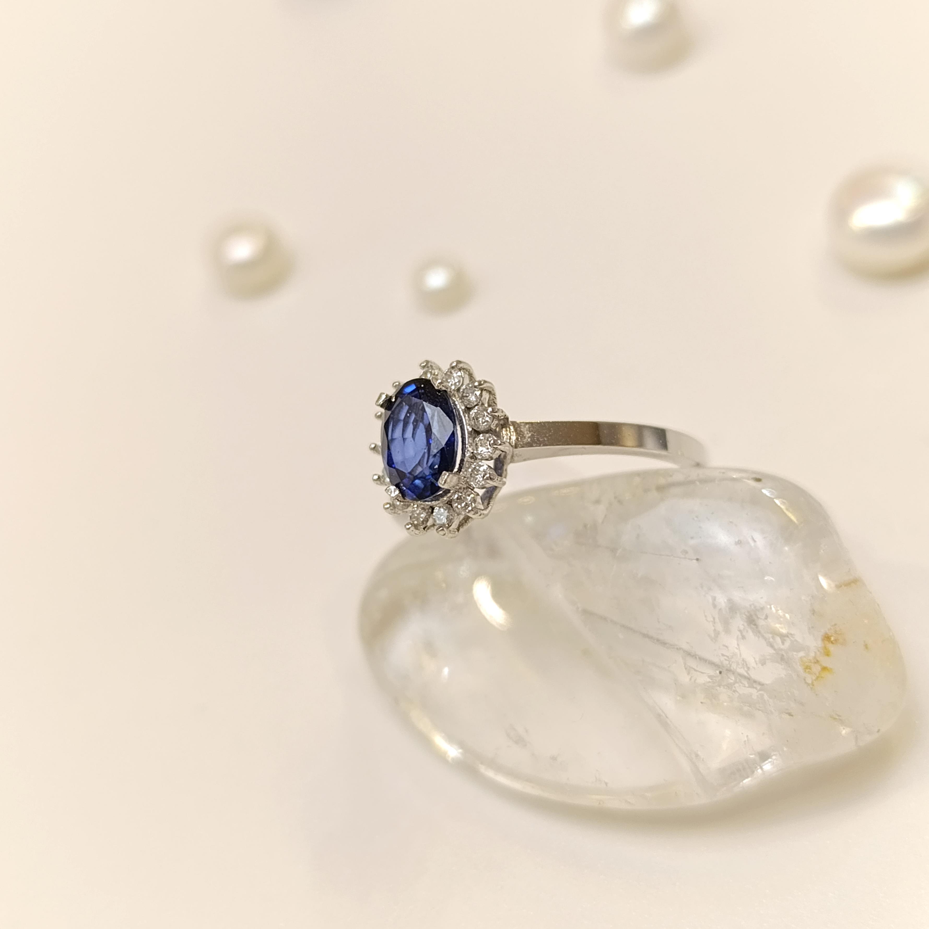 0.99ct Oval Safir ve Pırlanta Taşlı Yüzük 14 Ayar Altın HD VİDEOLU