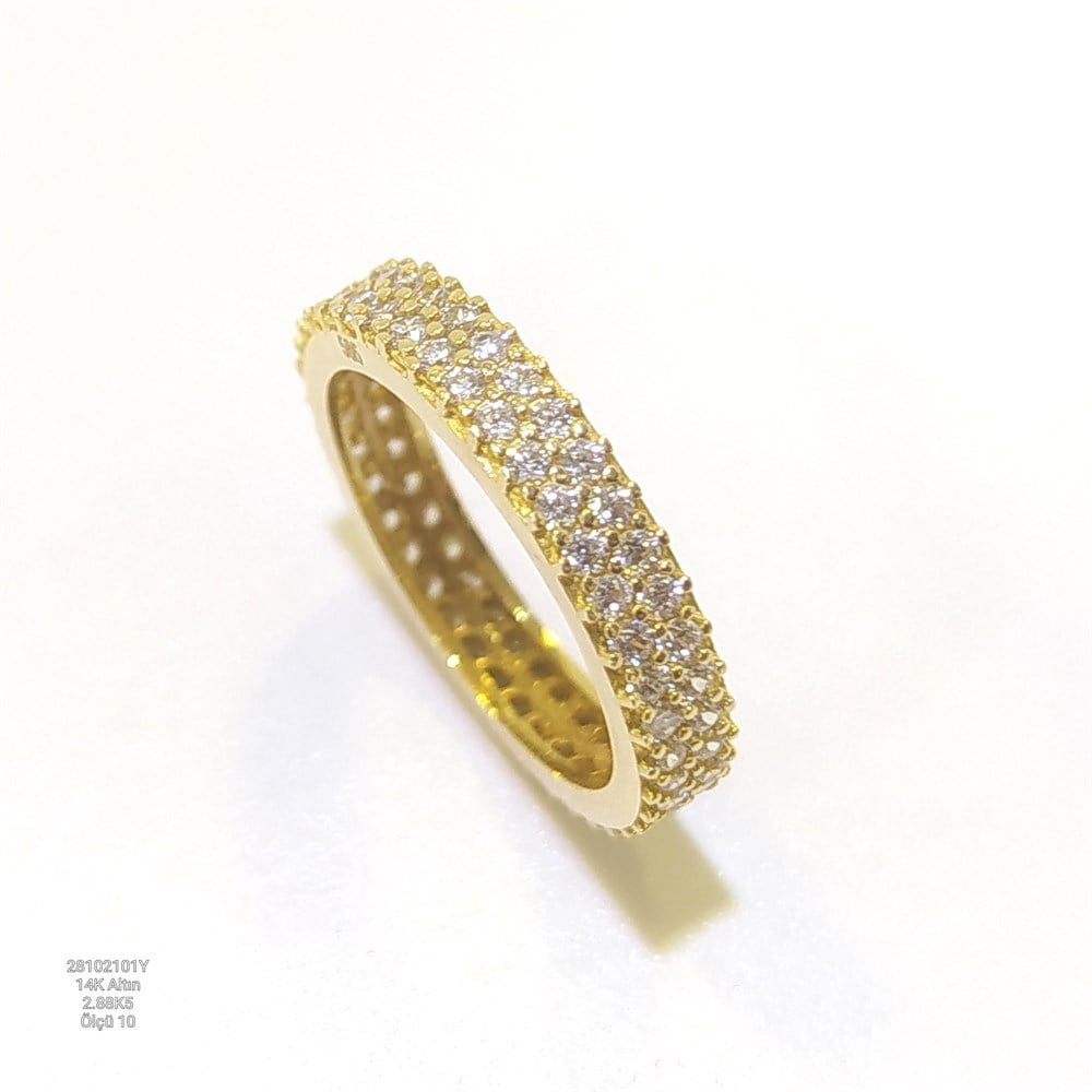 10 Ölçü Tam Tur TAşlı Alyans 14 ayar altın