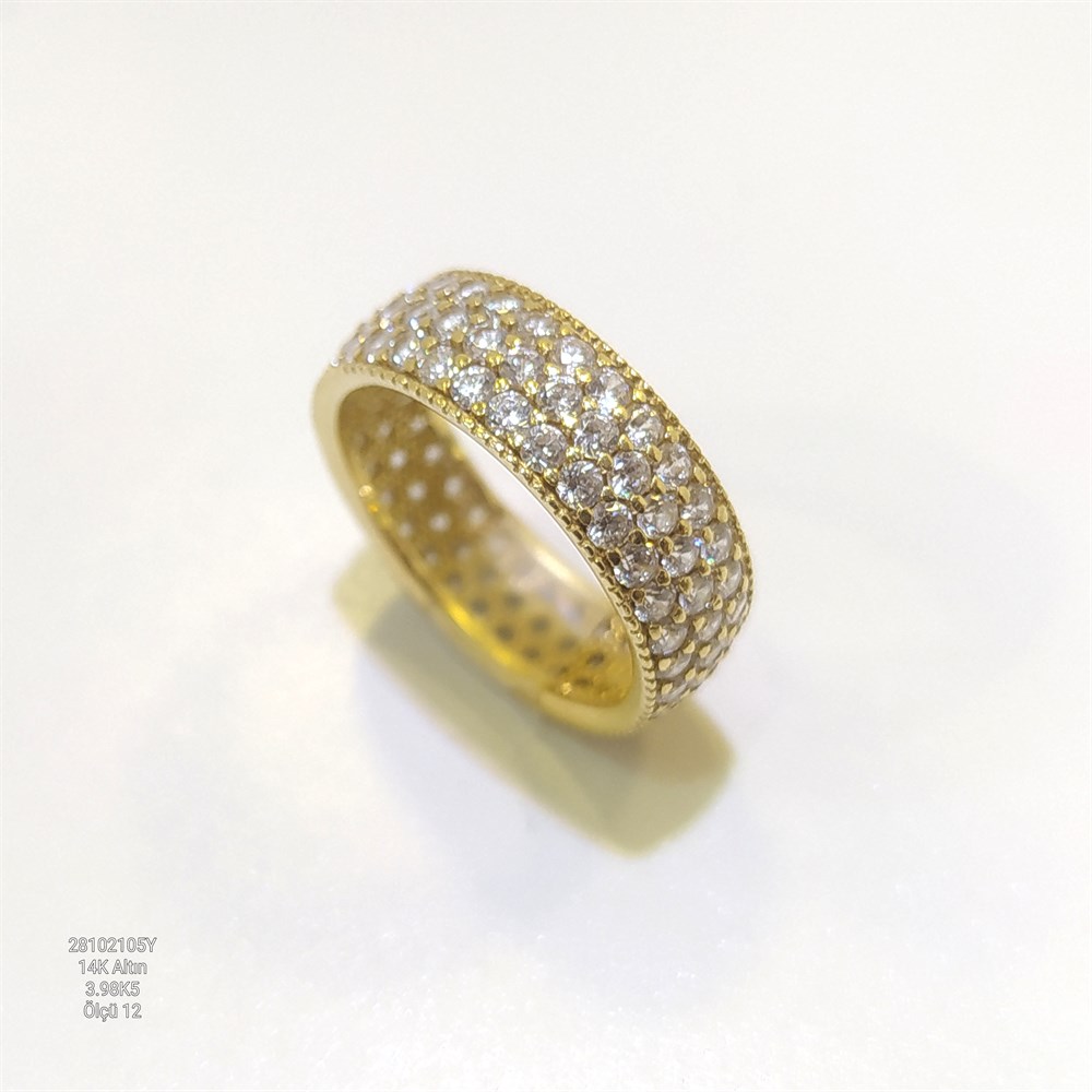 12 Ölçü Tam Tur TAşlı Alyans 14 ayar altın
