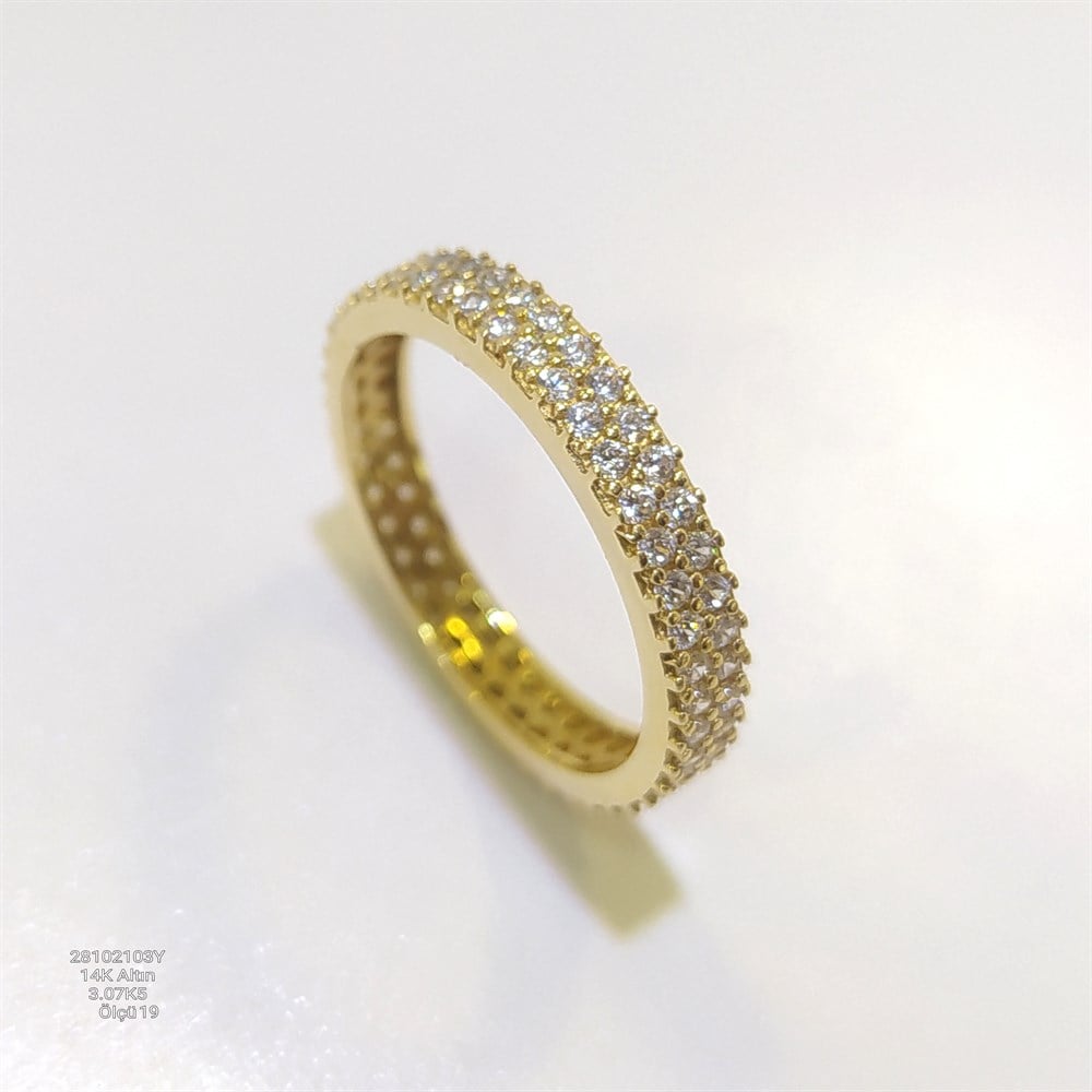 19 Ölçü Tam Tur TAşlı Alyans 14 ayar altın