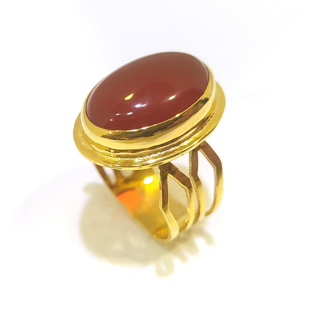 Akik TAşlı Özel El İşi Yüzük 14 Ayar Altın