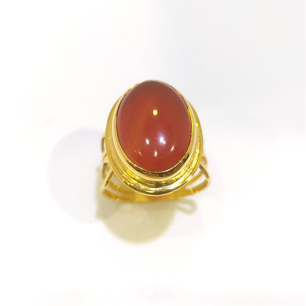 Akik TAşlı Özel El İşi Yüzük 14 Ayar Altın