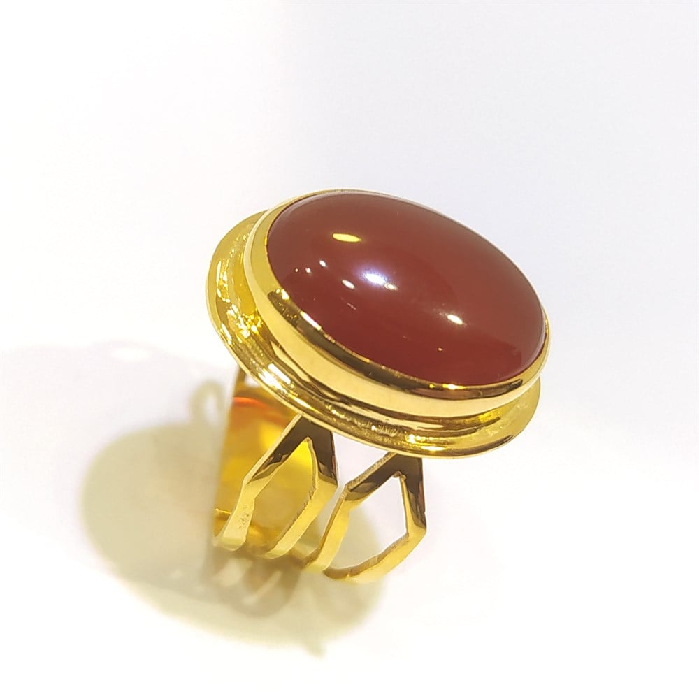 Akik TAşlı Özel El İşi Yüzük 14 Ayar Altın