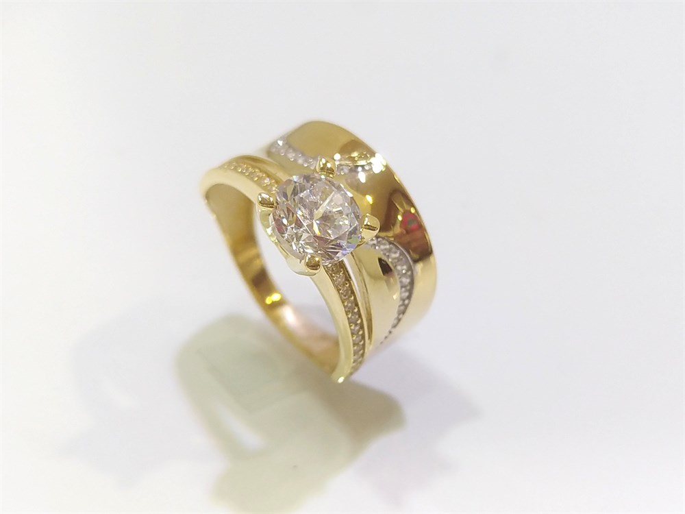 Alyans Tek Taş Bitişik Yüzük 14 Ayar Altın