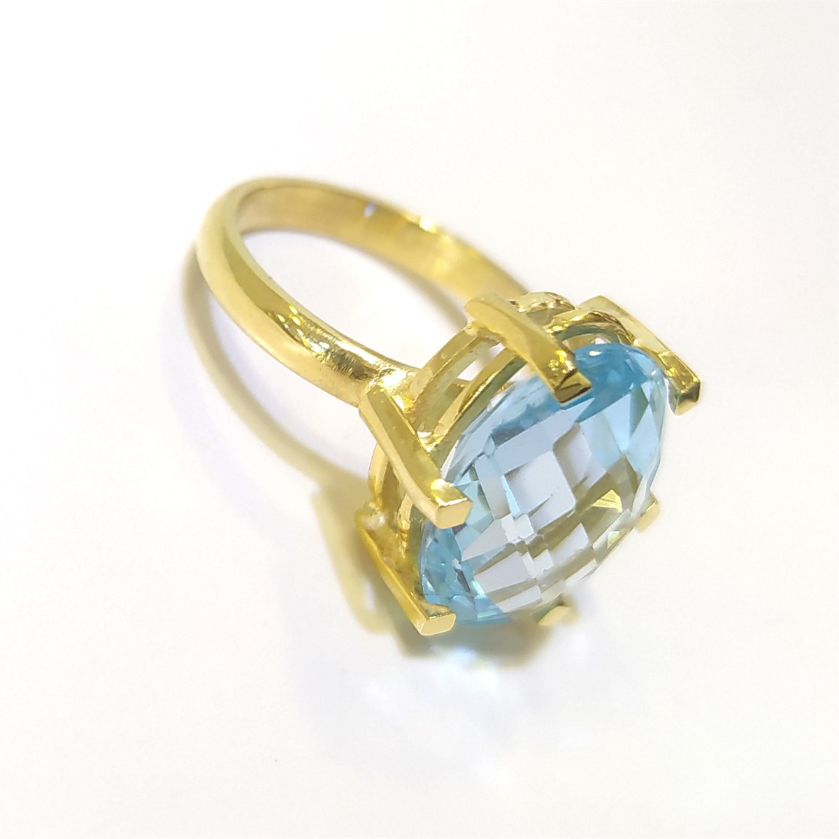 Aqua Oval Özel Tek Taş Yüzük 14 Ayar Altın