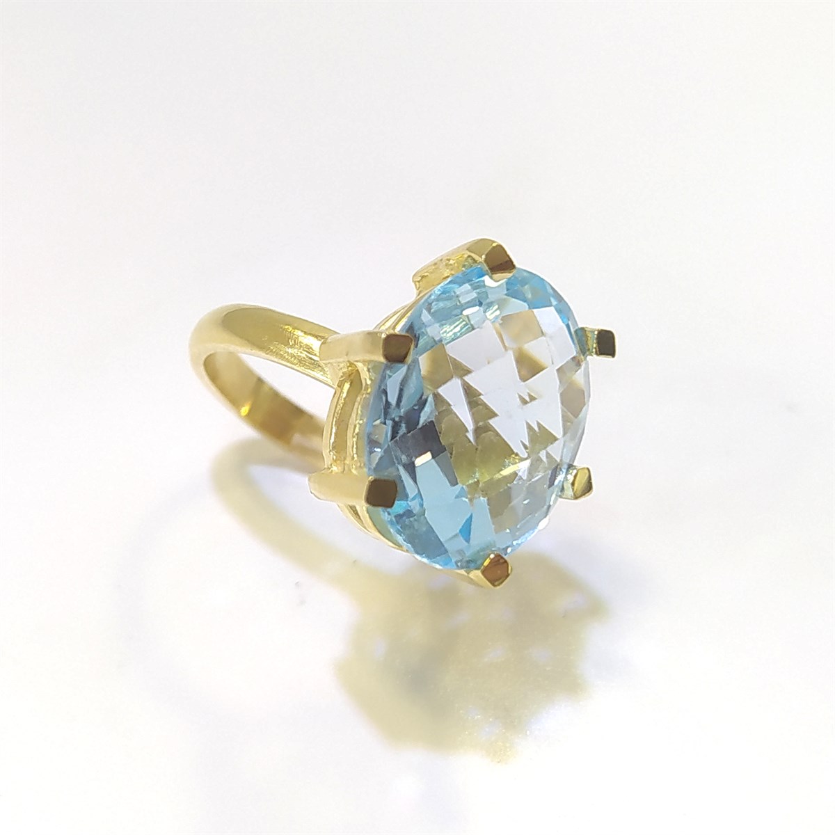 Aqua Oval Özel Tek Taş Yüzük 14 Ayar Altın