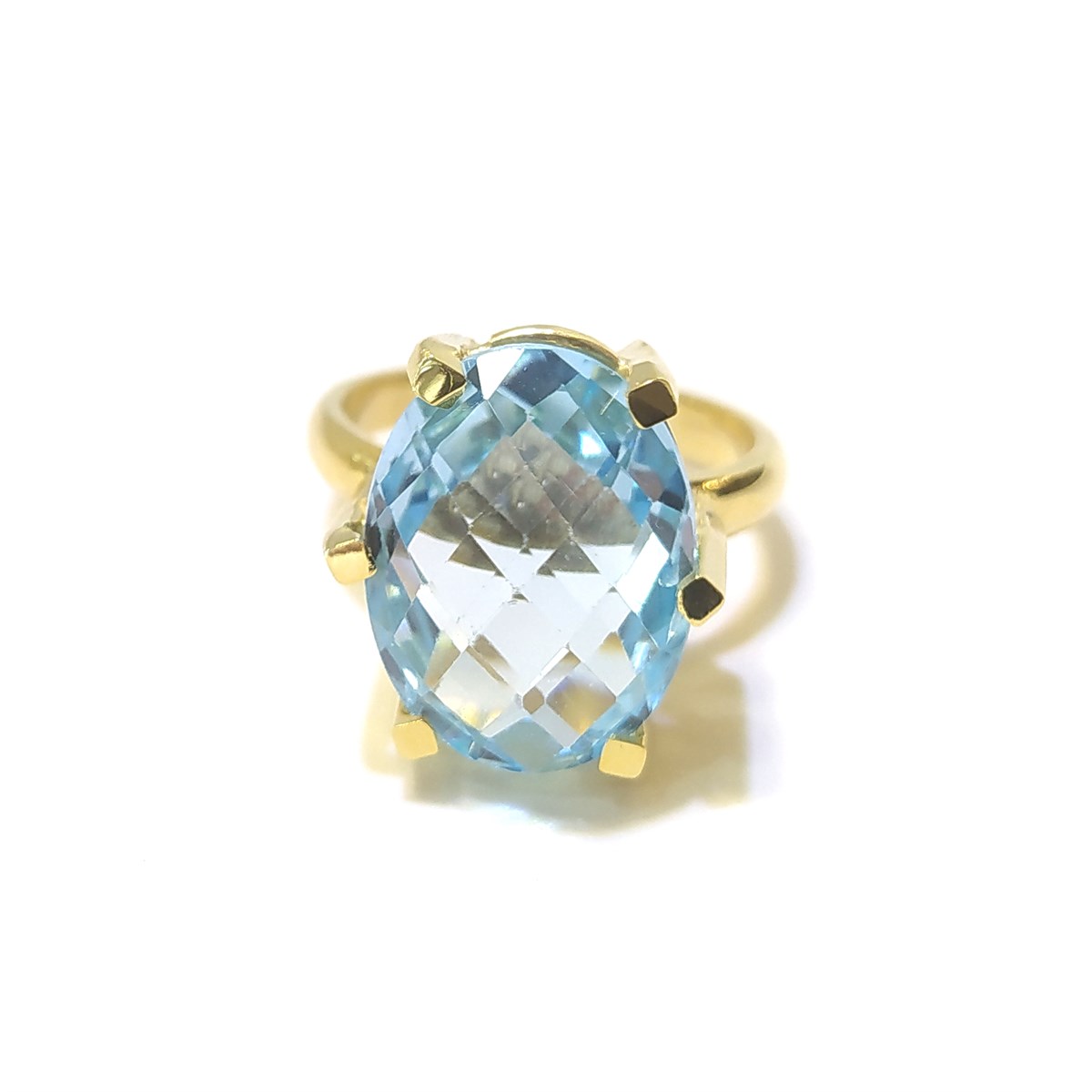 Aqua Oval Özel Tek Taş Yüzük 14 Ayar Altın