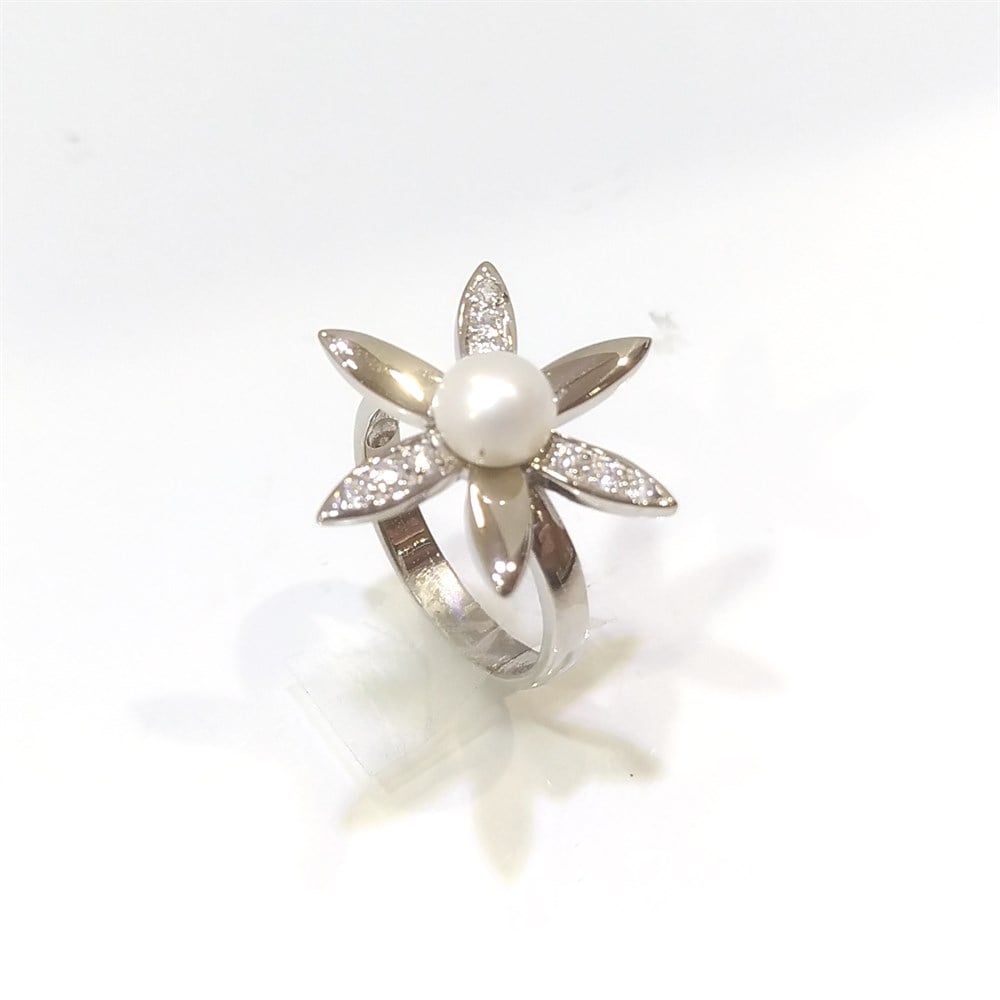 Ay Çiçeği İnci Yüzük 14 Ayar Altın