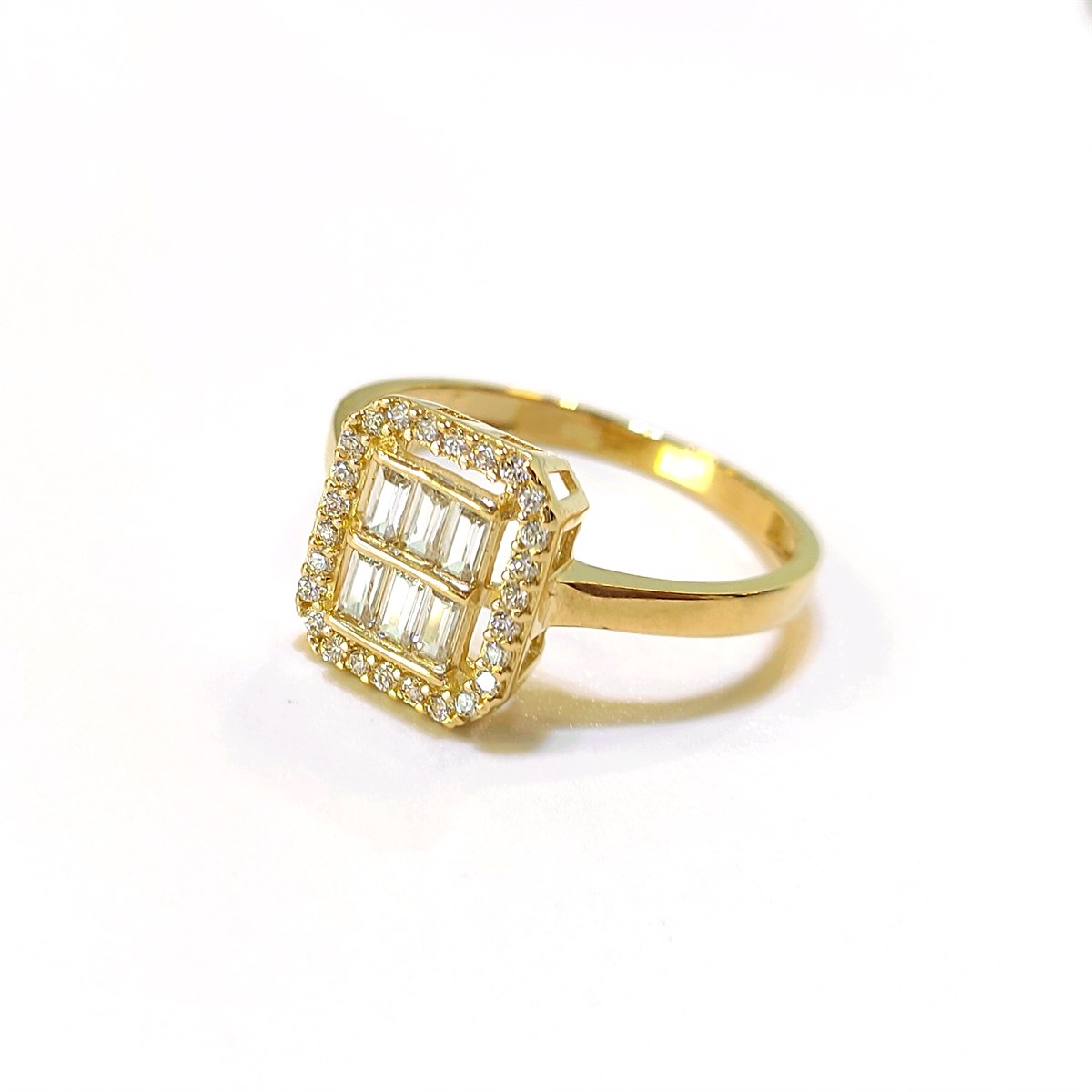 Baget Taşlı Yüzük 14 Ayar Altın 4K VİDEOLU