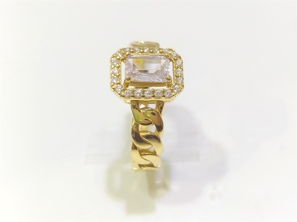 Baget Taşlı Yüzük 14 Beyaz Ayar Altın