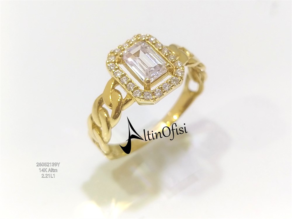 Baget Taşlı Yüzük 14 Beyaz Ayar Altın