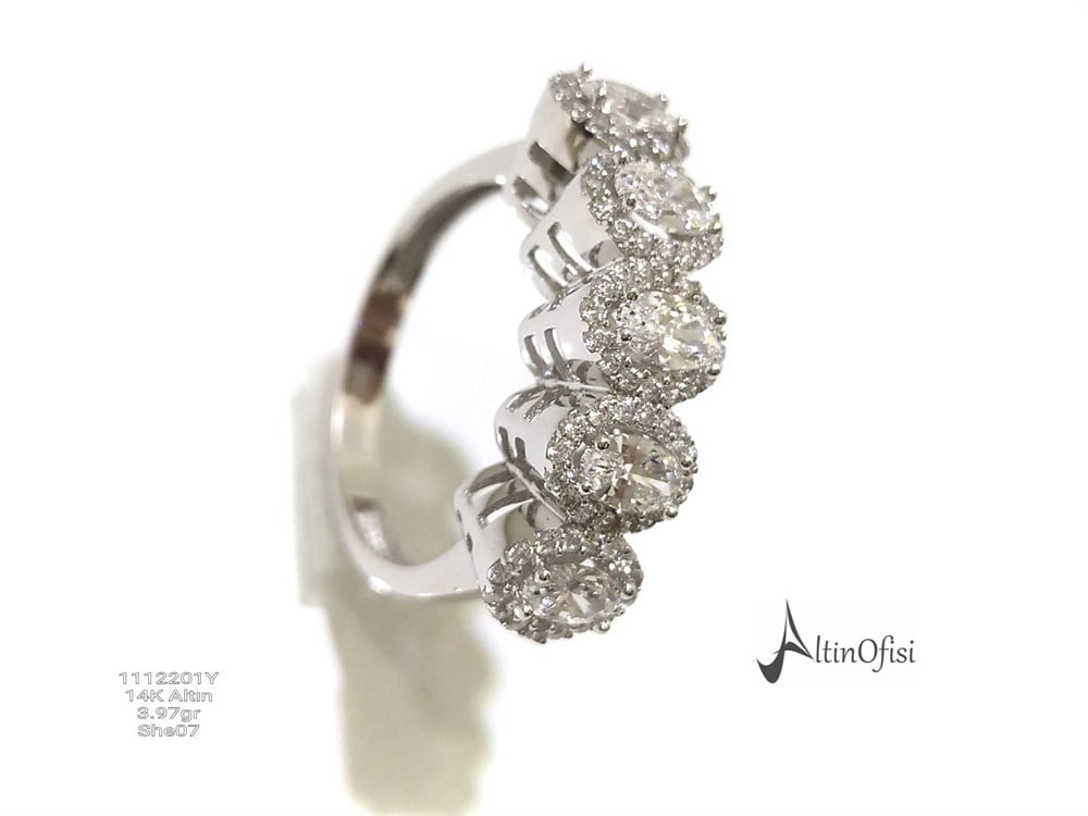 Beş Taş Oval Taşlı Yüzük 14 Ayar Altın