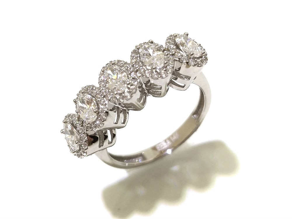 Beş Taş Oval Taşlı Yüzük 14 Ayar Altın