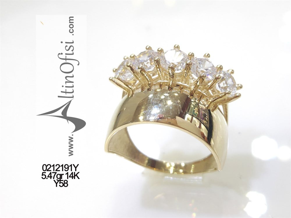 Beştaşlı Alyans Yüzük 14 Ayar Altın